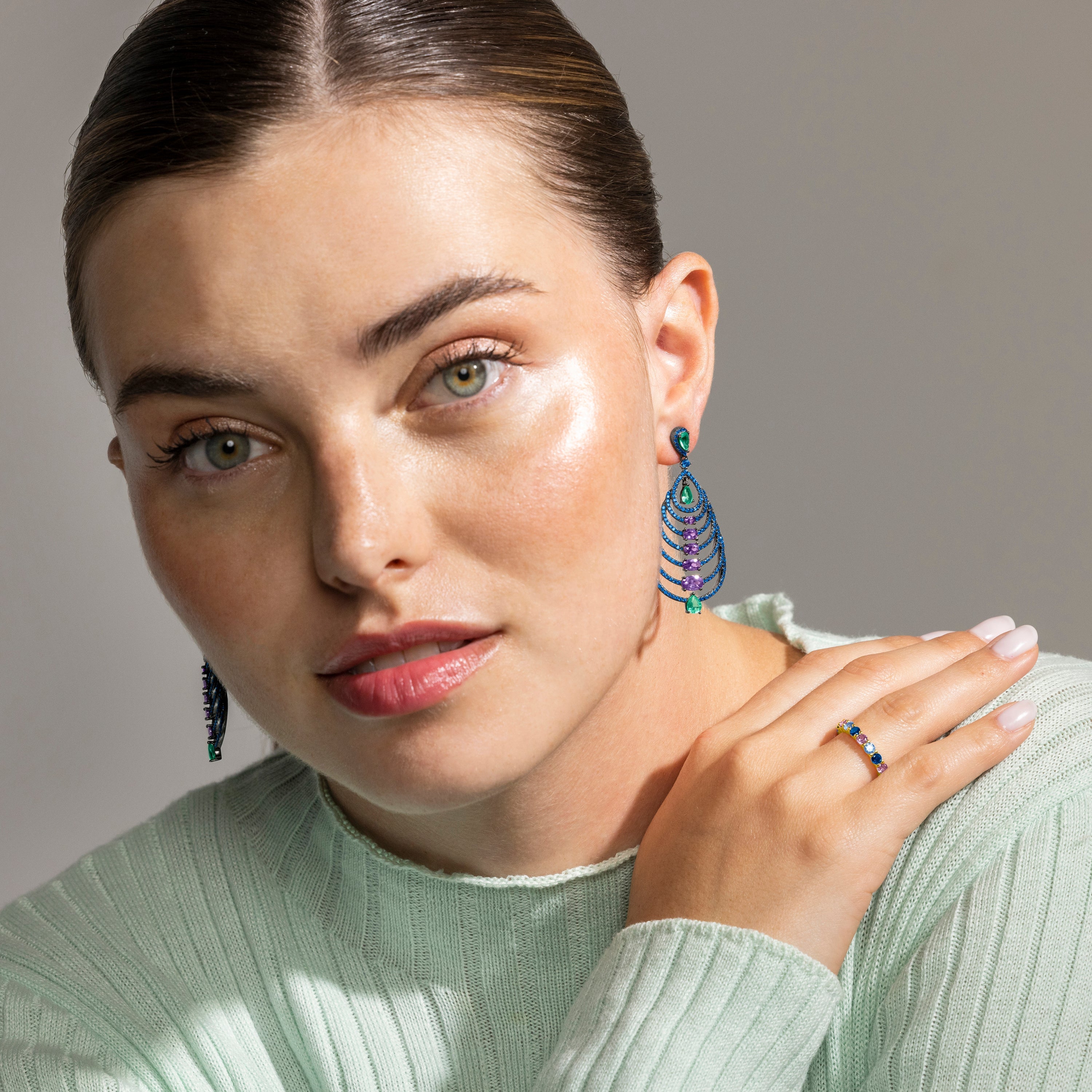 925 Sterling Silver and Multicolor Zirconia Ring with 18k Gold Finish - Luyas
