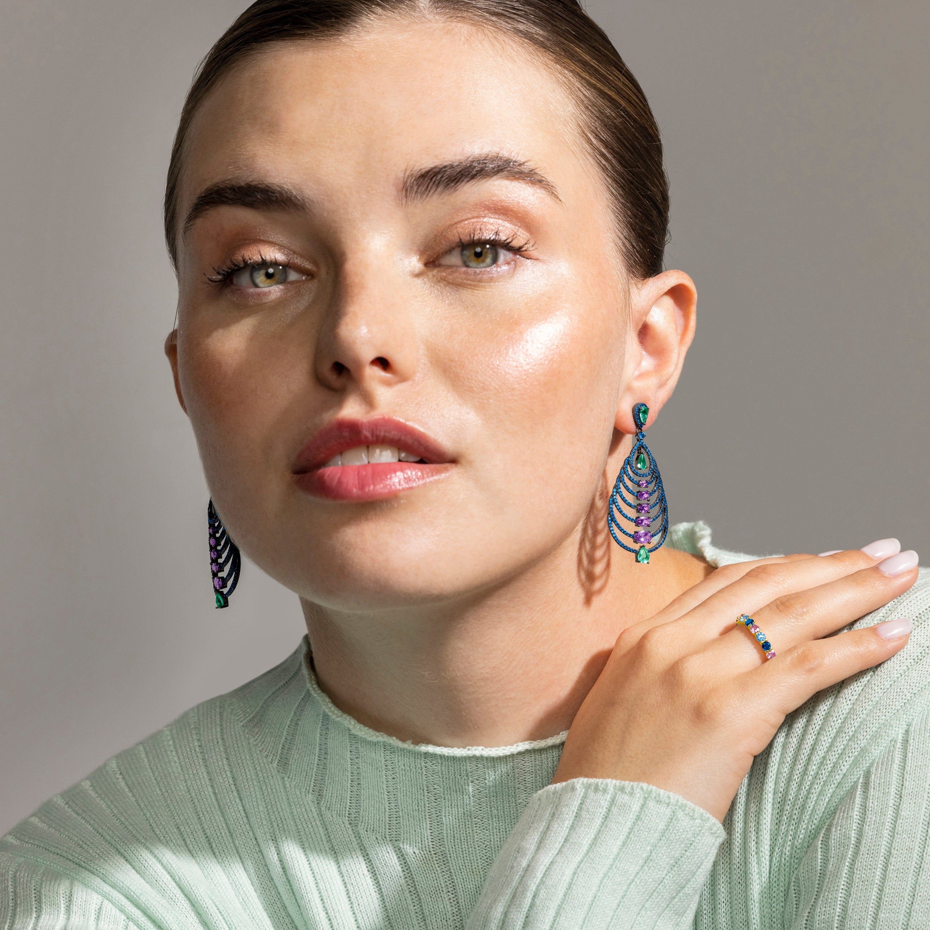 925 Sterling Silver and Multicolor Zirconia Ring with 18k Gold Finish - Luyas