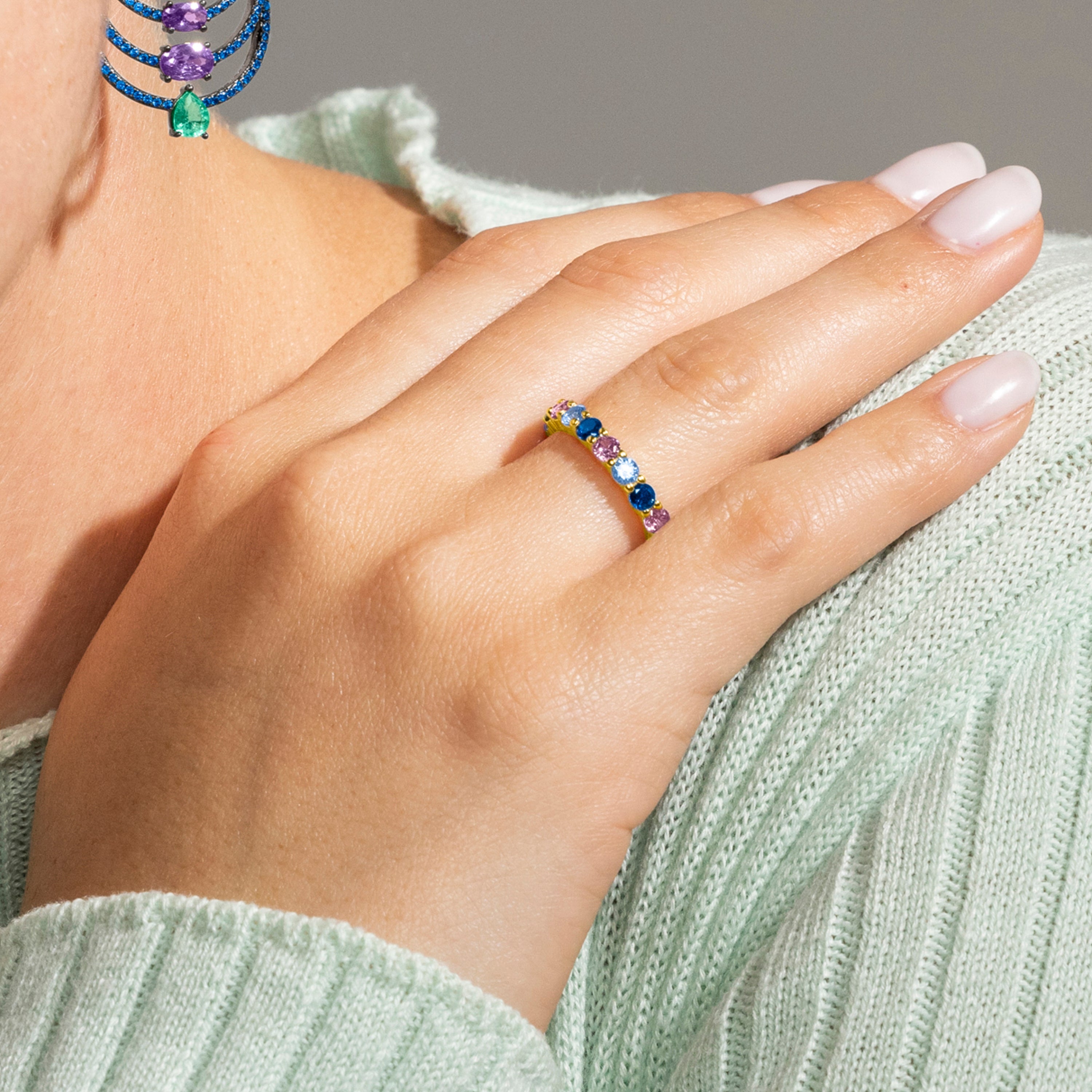 925 Sterling Silver and Multicolor Zirconia Ring with 18k Gold Finish - Luyas