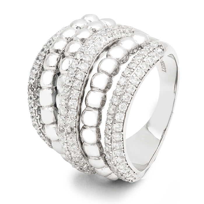 925 Sterling Silver Ring with Brilliant Zirconia, Rhodium Finish - Sasth