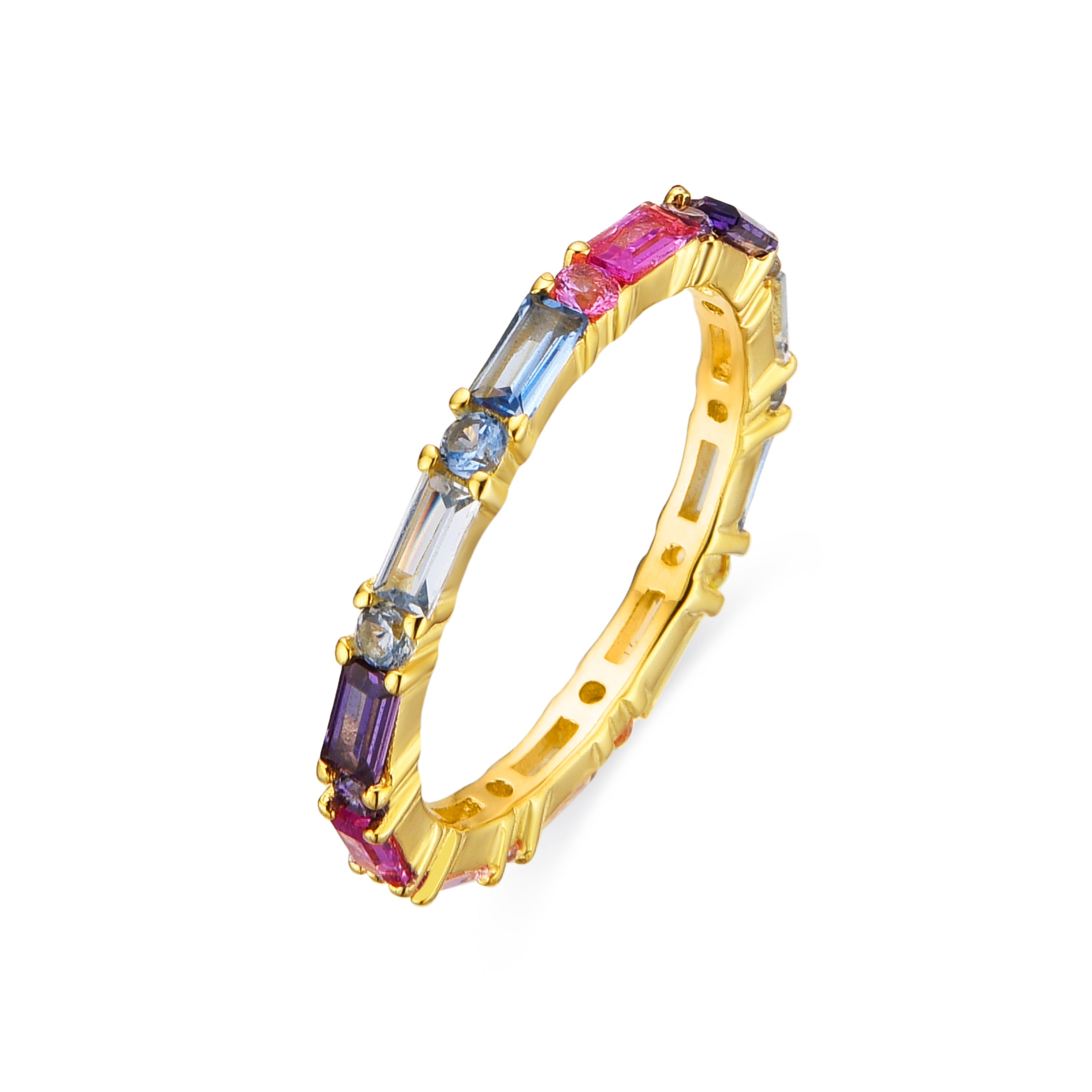 925 Sterling Silver and Multicolor Zirconia Ring with 18k Gold Finish - Hrius