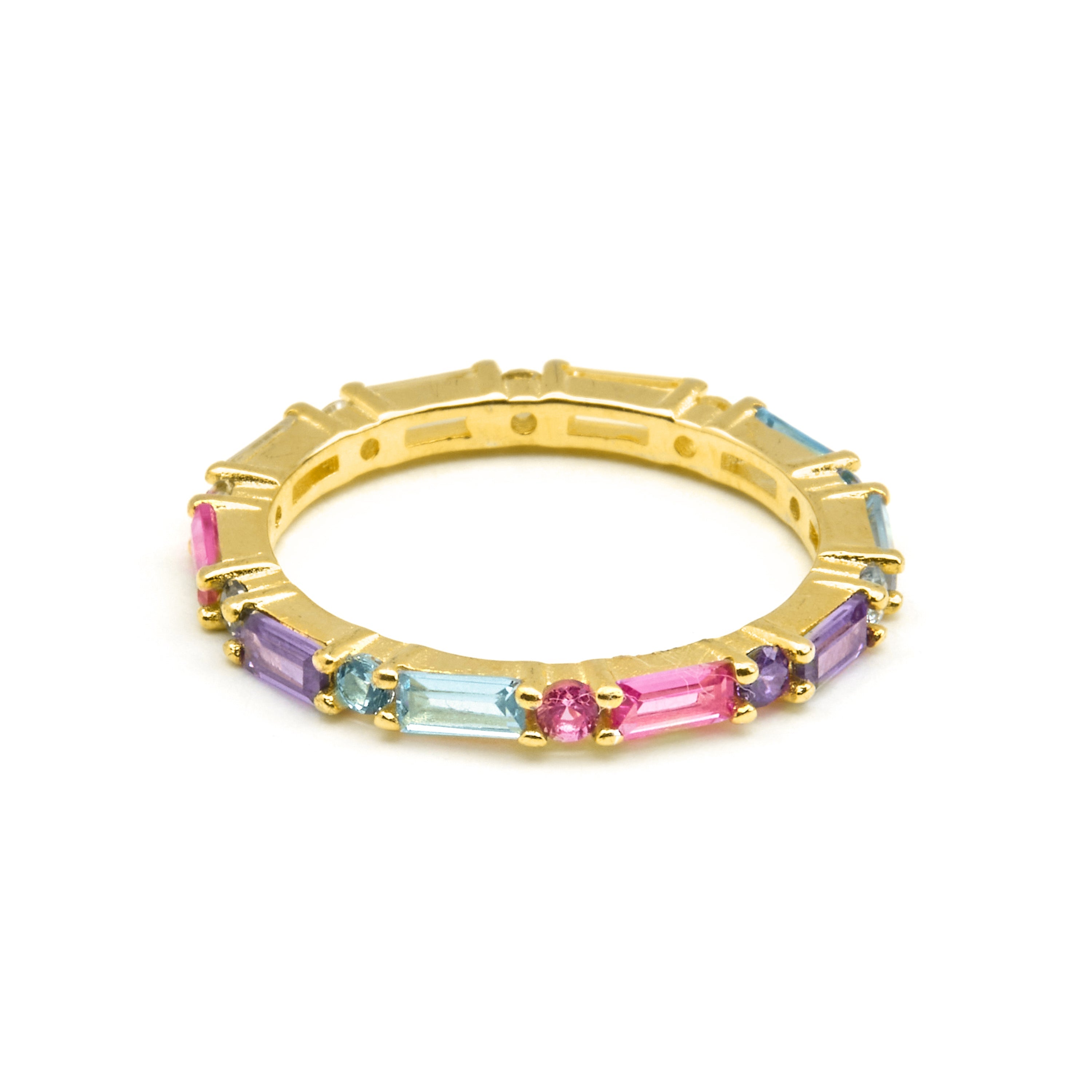 Anel de Prata 925 e Zircônia Multicolorida com acabamento em ouro 18k - Hrius
