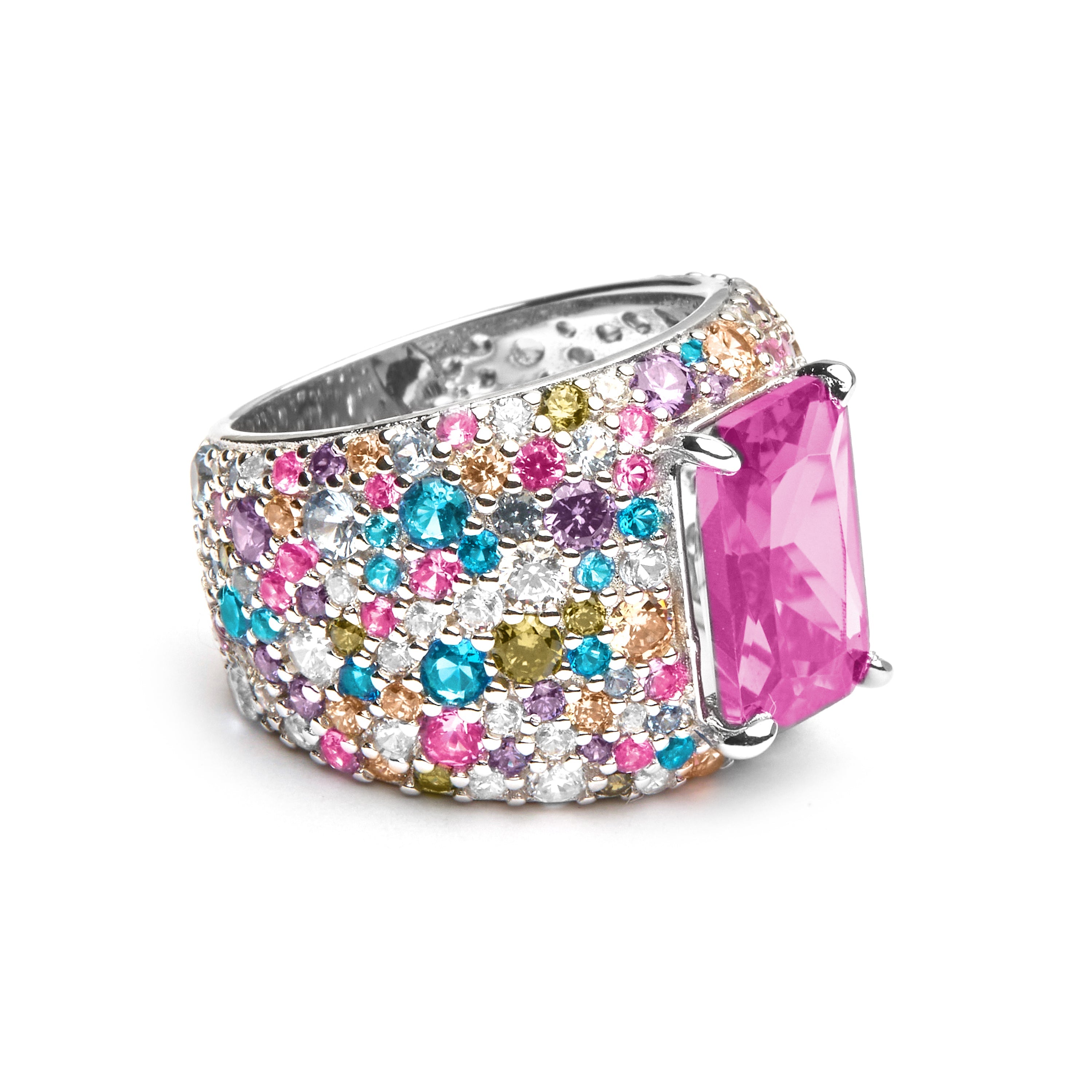 Anillo de Plata de Ley 925 y Circonita Multicolor acabado en rodio - Korwise
