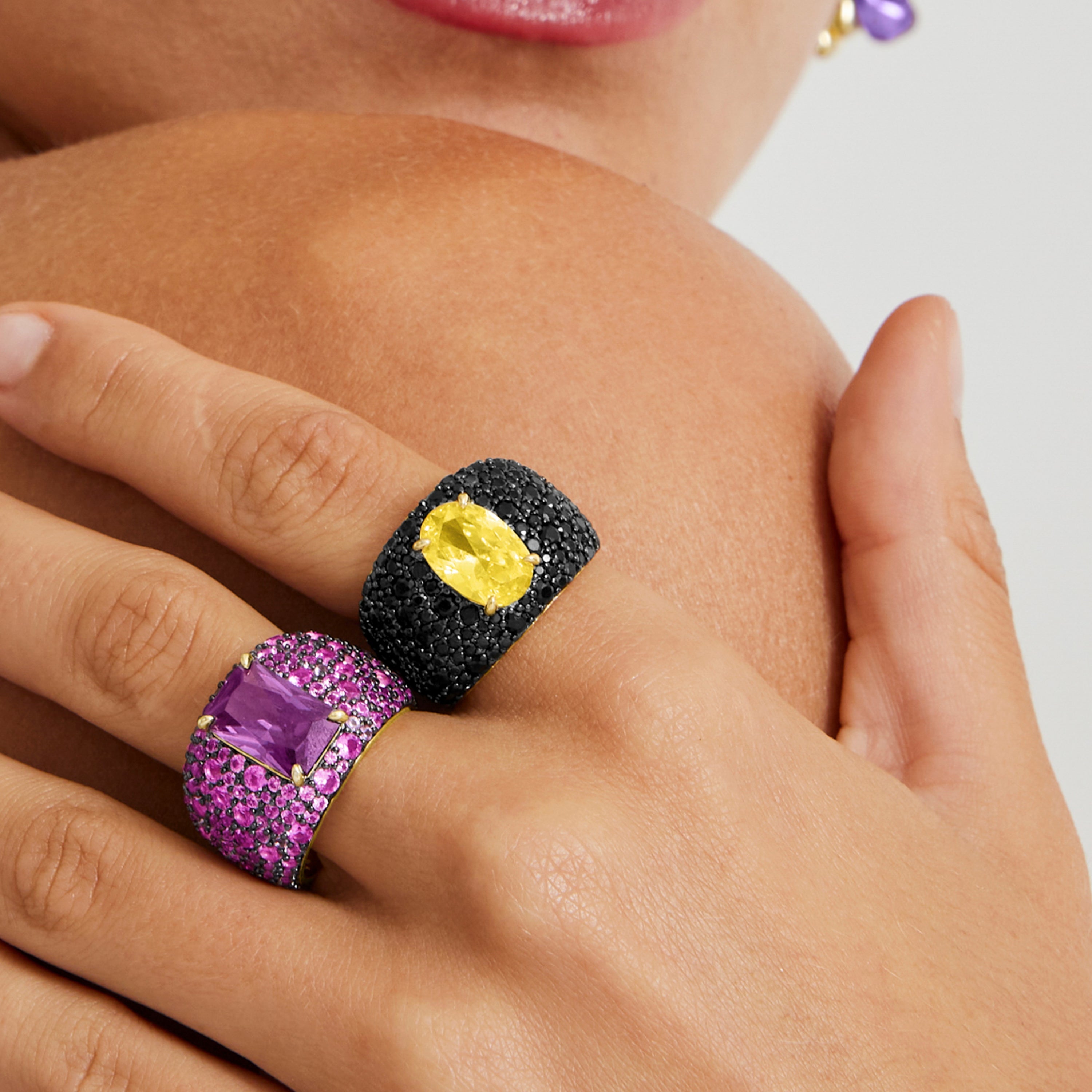 925 Sterling Silver Ring with Multicolor Zirconia Finished in 18K Yellow Gold - Korwise