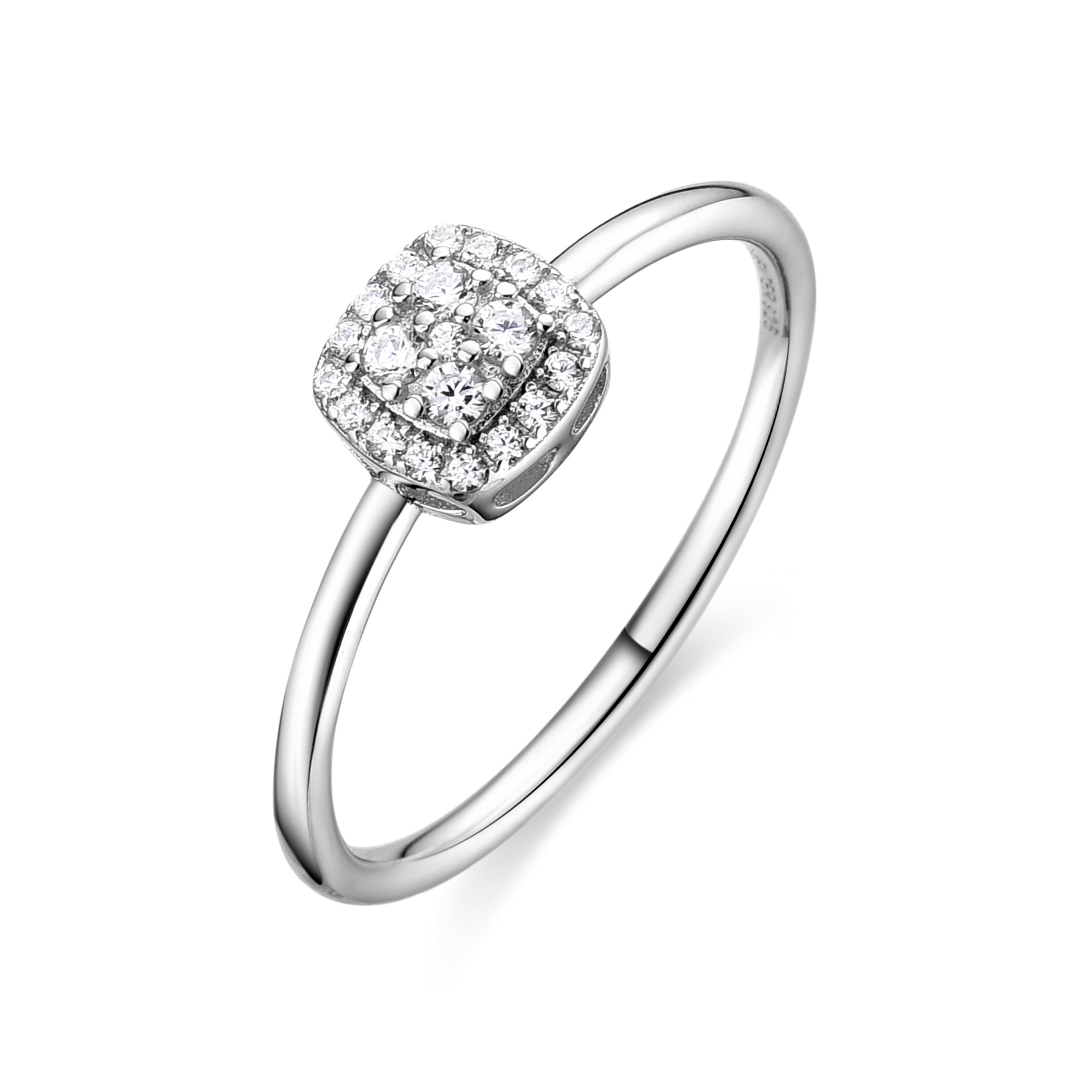 925 Sterling Silver Ring with Brilliant Zirconia, Rhodium Finish - Amanba