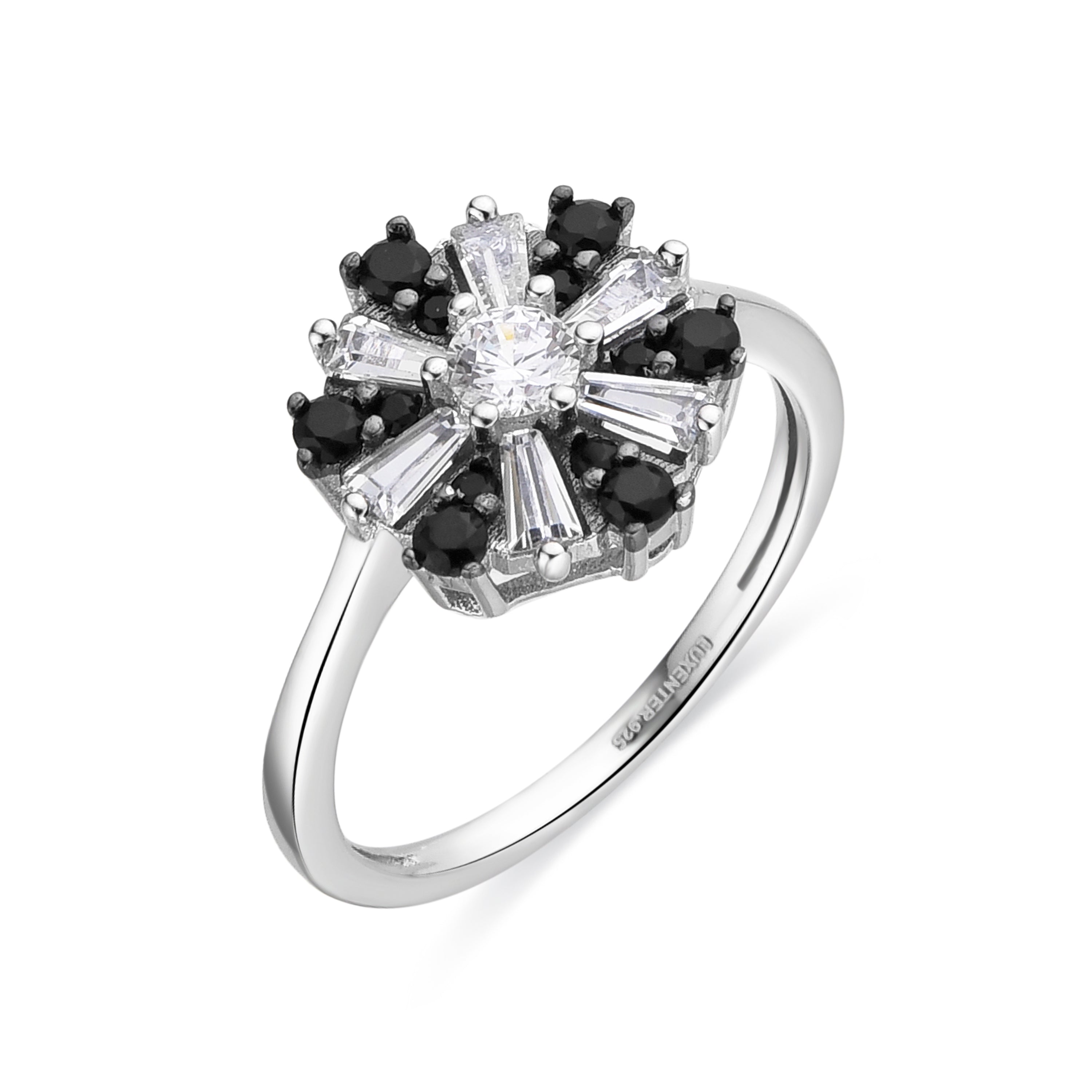 925 Sterling Silver and Onyx Zirconia Ring with Rhodium Finish - Lorush