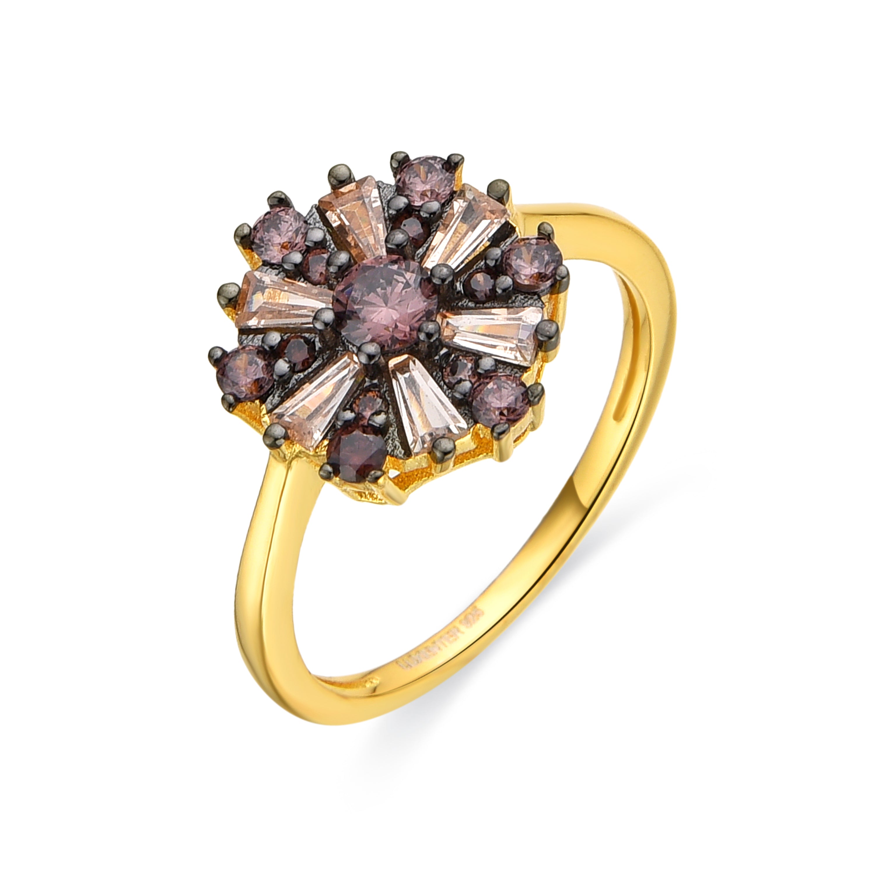 925 Sterling Silver and Brown Zirconia Ring with 18k Gold Finish - Lorush