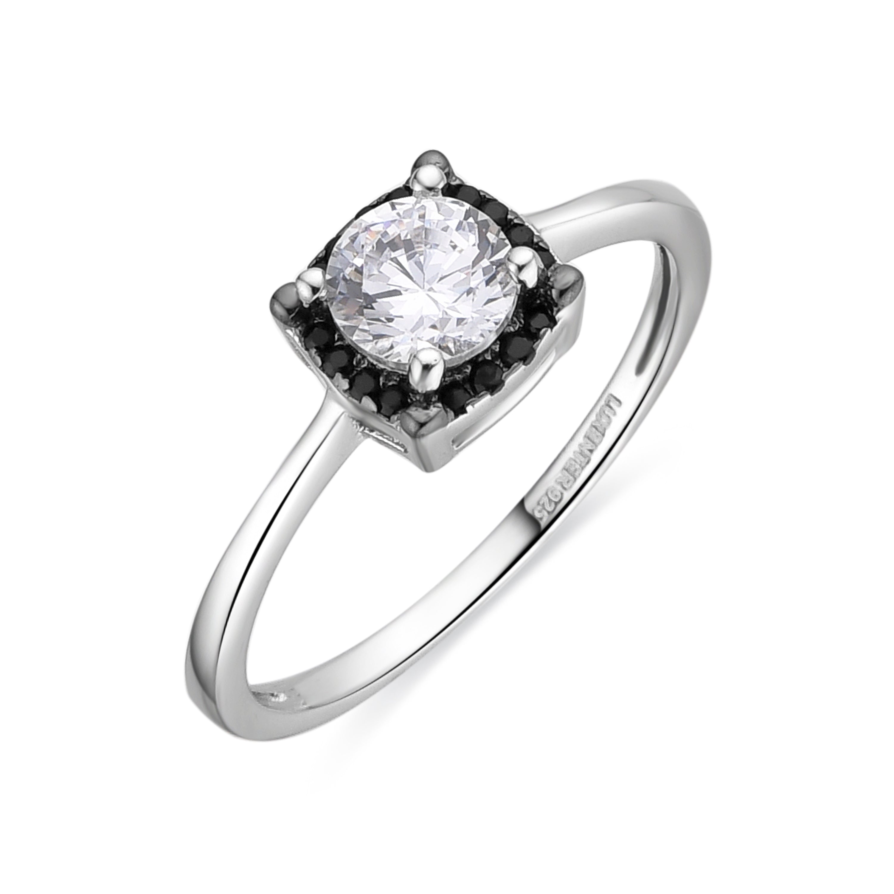 925 Sterling Silver and Onyx Zirconia Ring with Rhodium Finish - Lehak