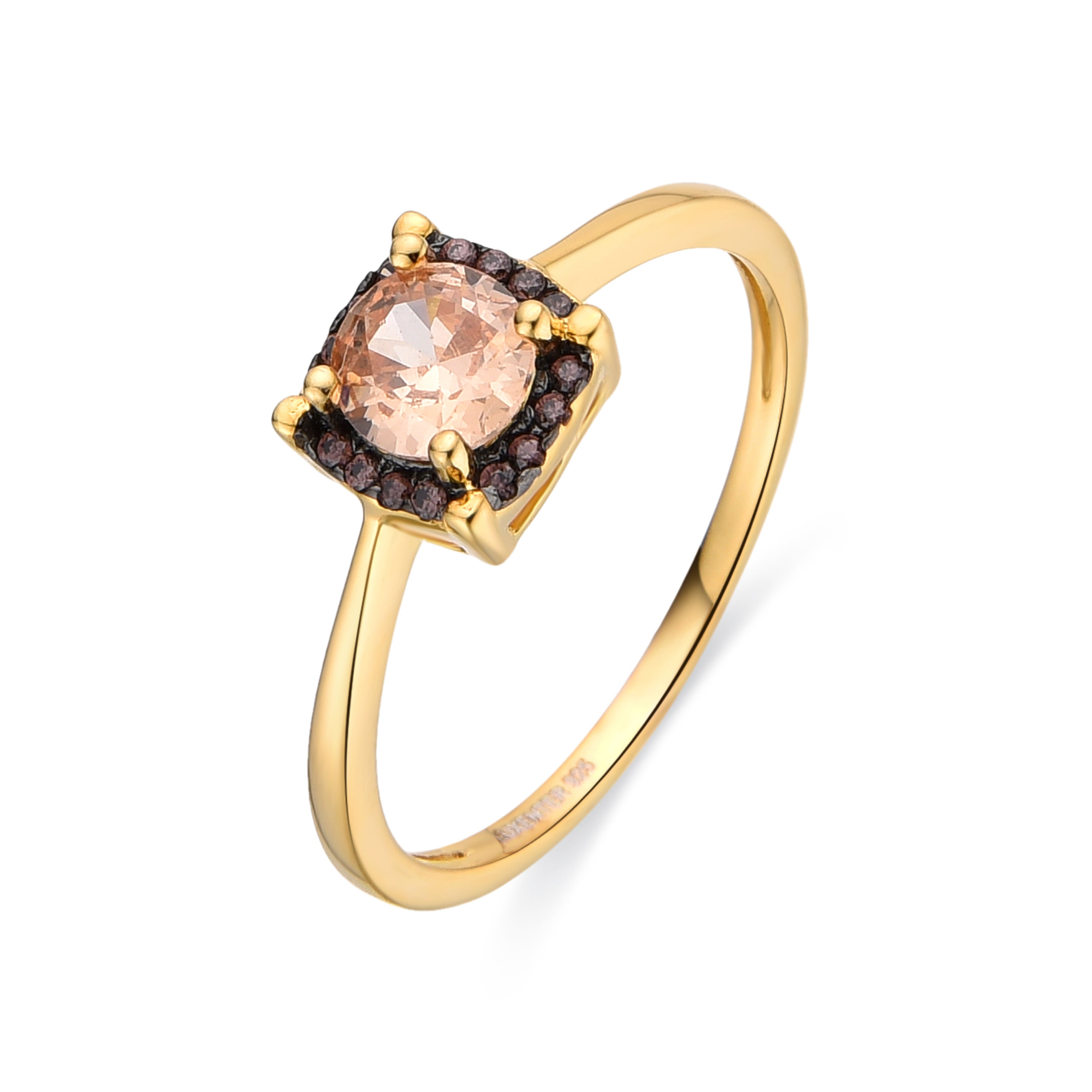 925 Sterling Silver and Brown Zirconia Ring with 18k Gold Finish - Lehak