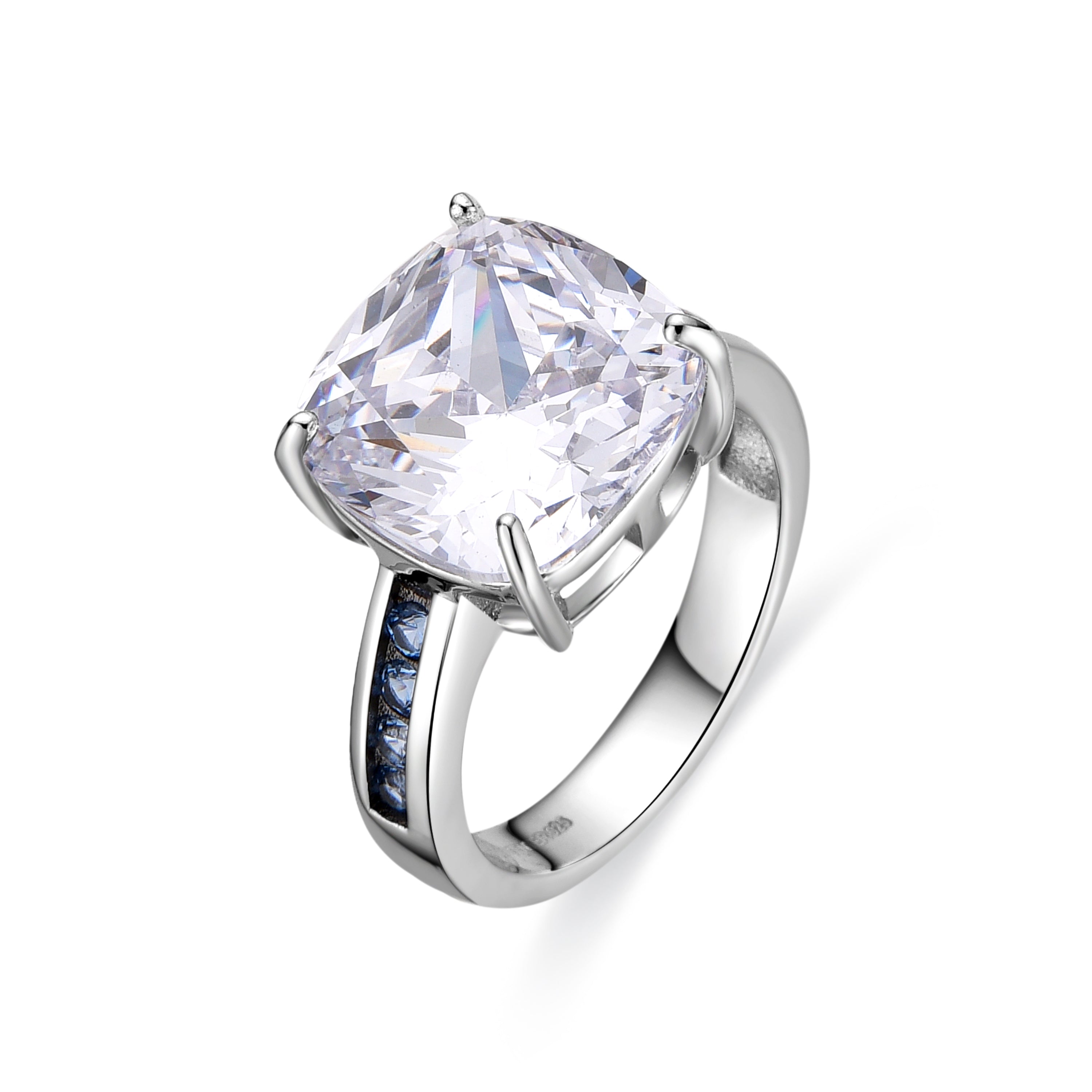 925 Sterling Silver and Aquamarine Zirconia Ring with Rhodium Finish - Vesah