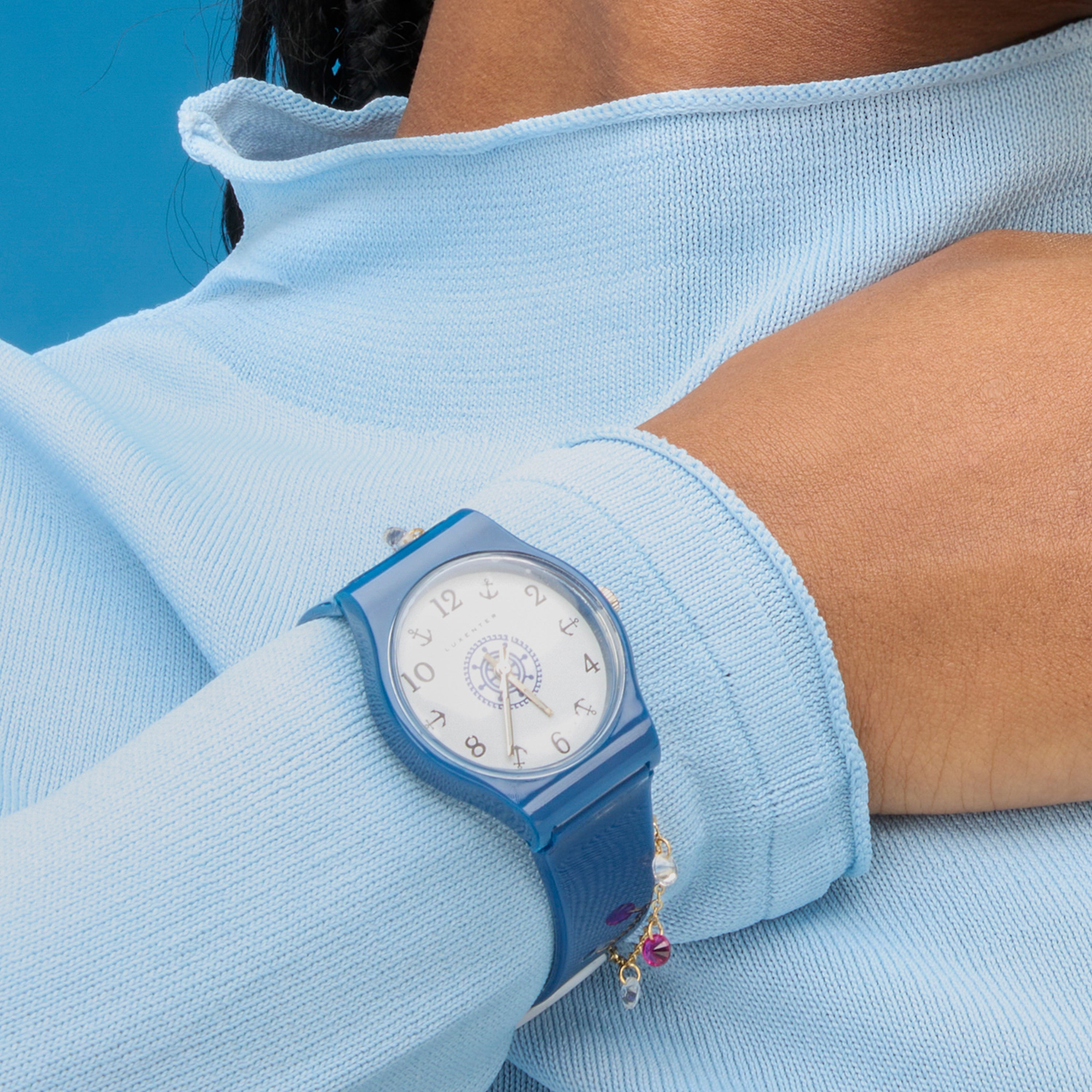 Navy Blue Plastic Watch with Rhodium Finish - Khaf