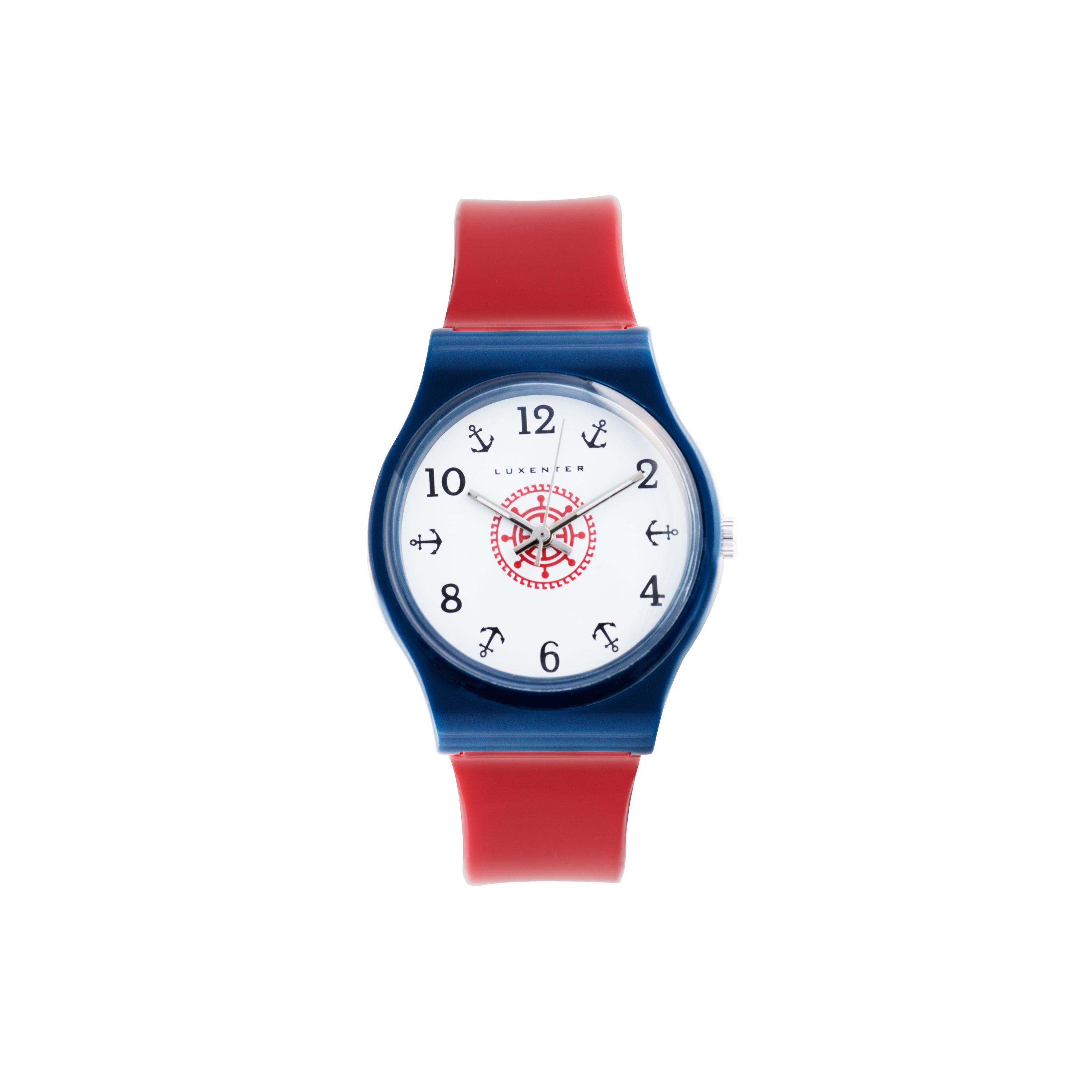 Khaf Blue Red Plastic Watch with Rhodium Finish