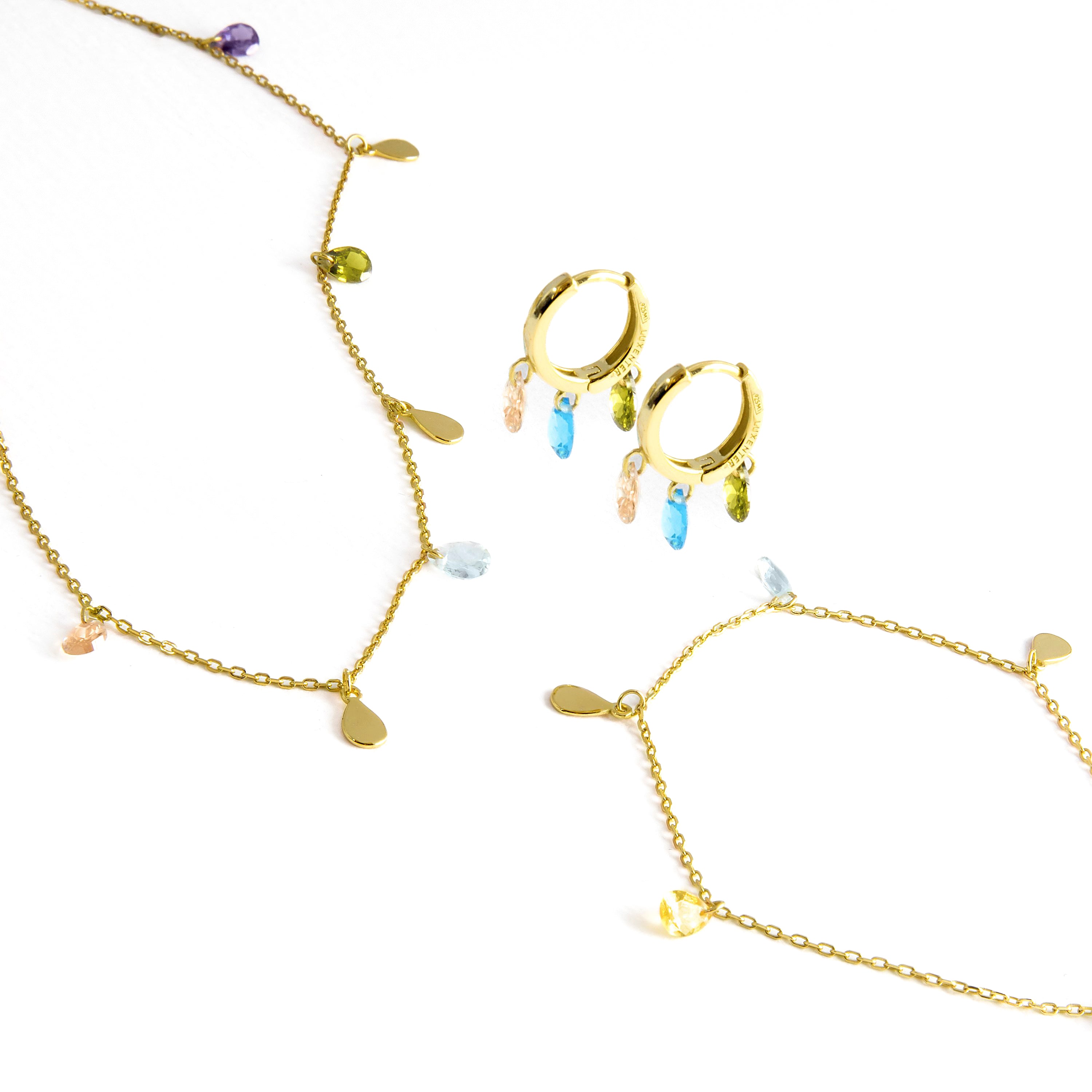 Conjunto de Pulseira, Brincos e Colar Saon em Prata Esterlina 925