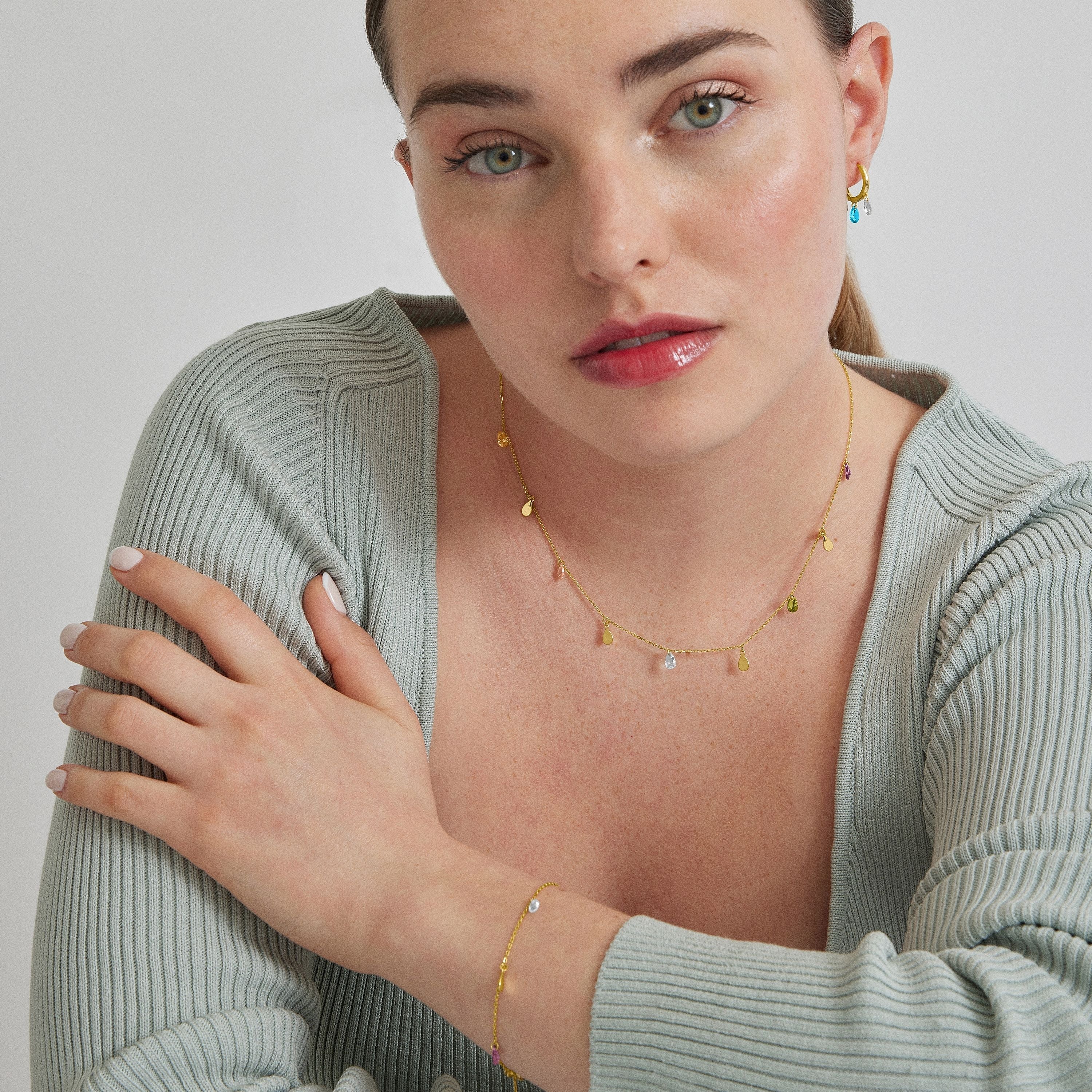 Conjunto de Pulseira, Brincos e Colar Saon em Prata Esterlina 925