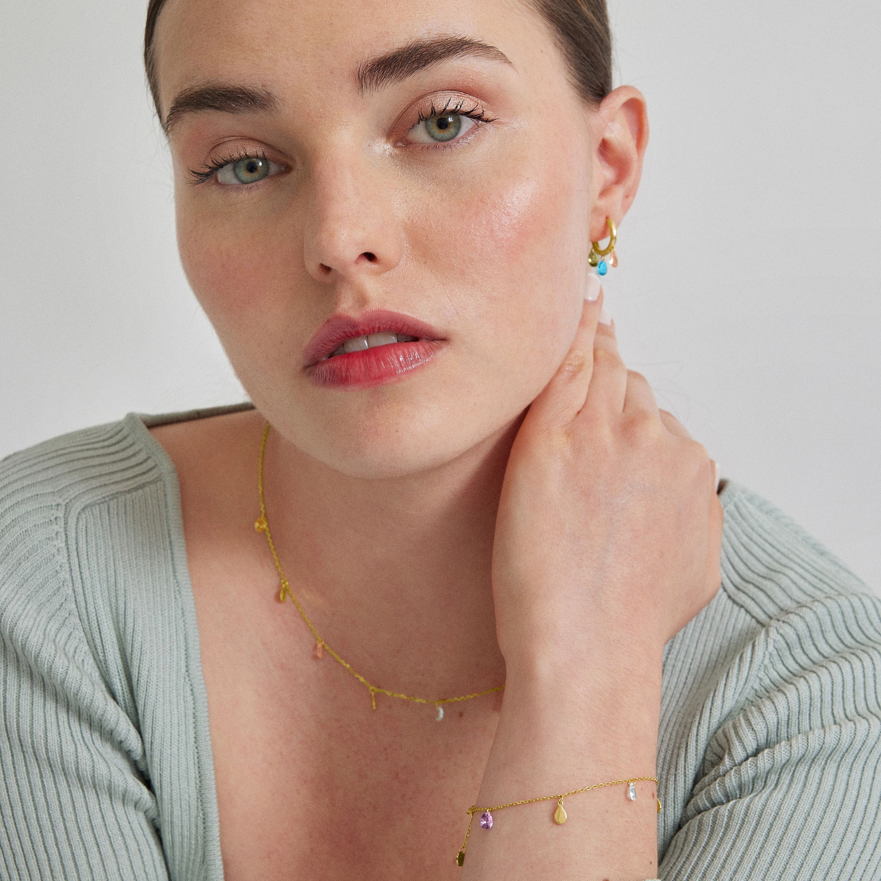 Conjunto de Pulseira, Brincos e Colar Saon em Prata Esterlina 925