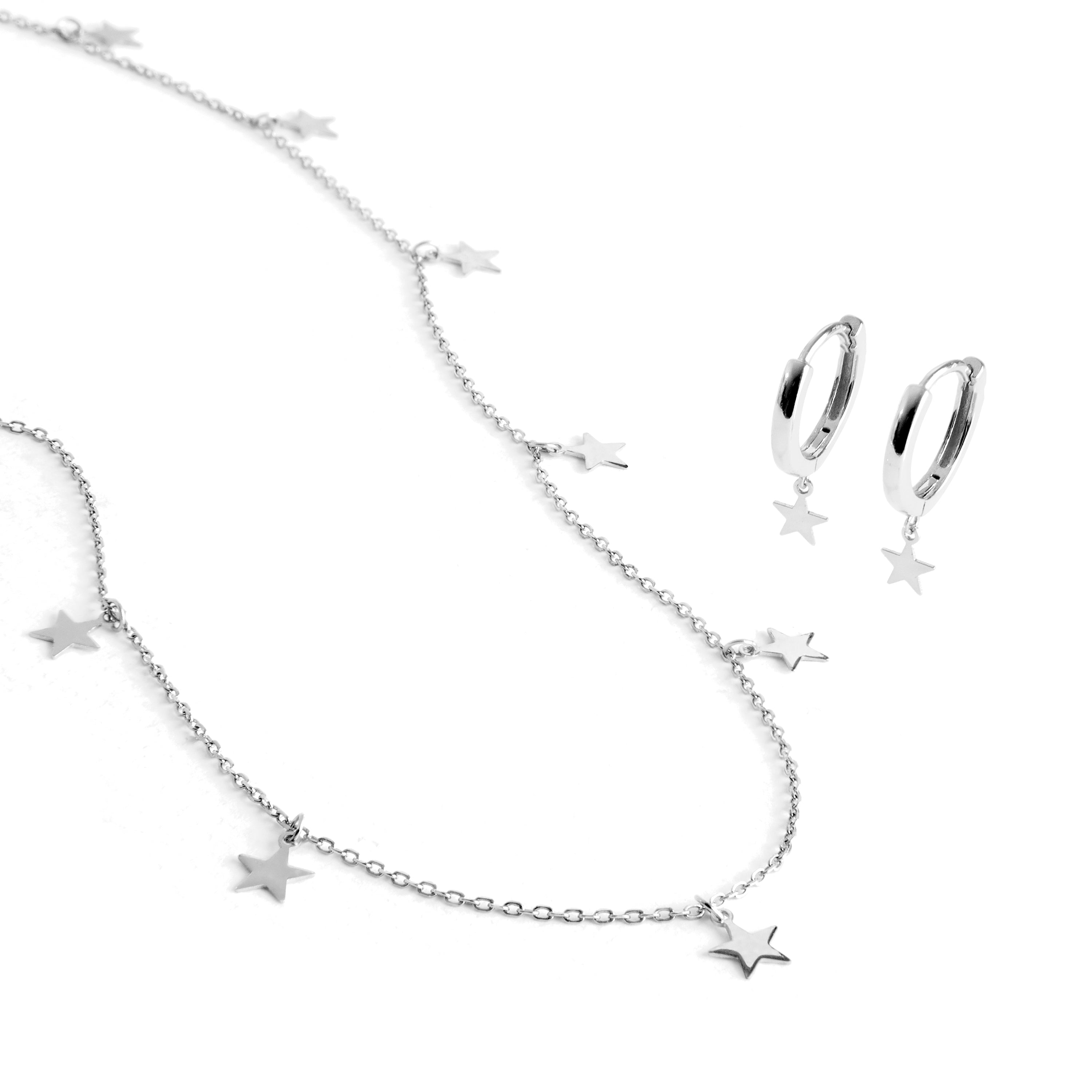 Set of Star Earrings and Sereke Necklace in 925 Sterling Silver