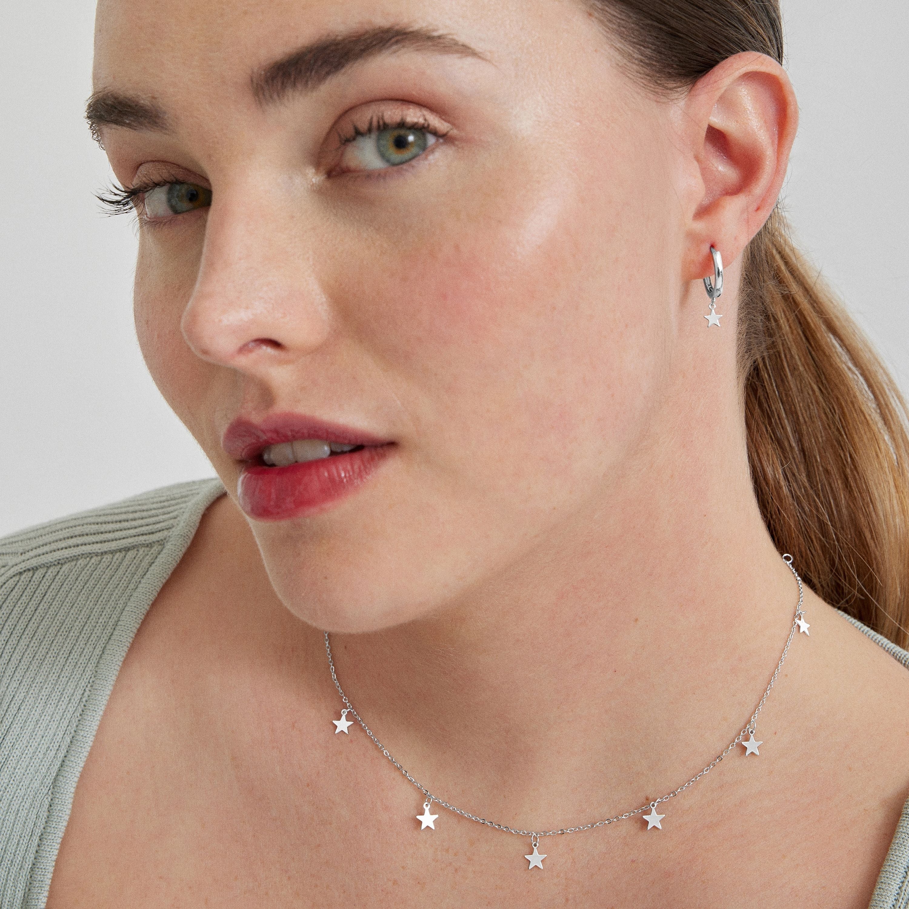 Set of Star Earrings and Sereke Necklace in 925 Sterling Silver