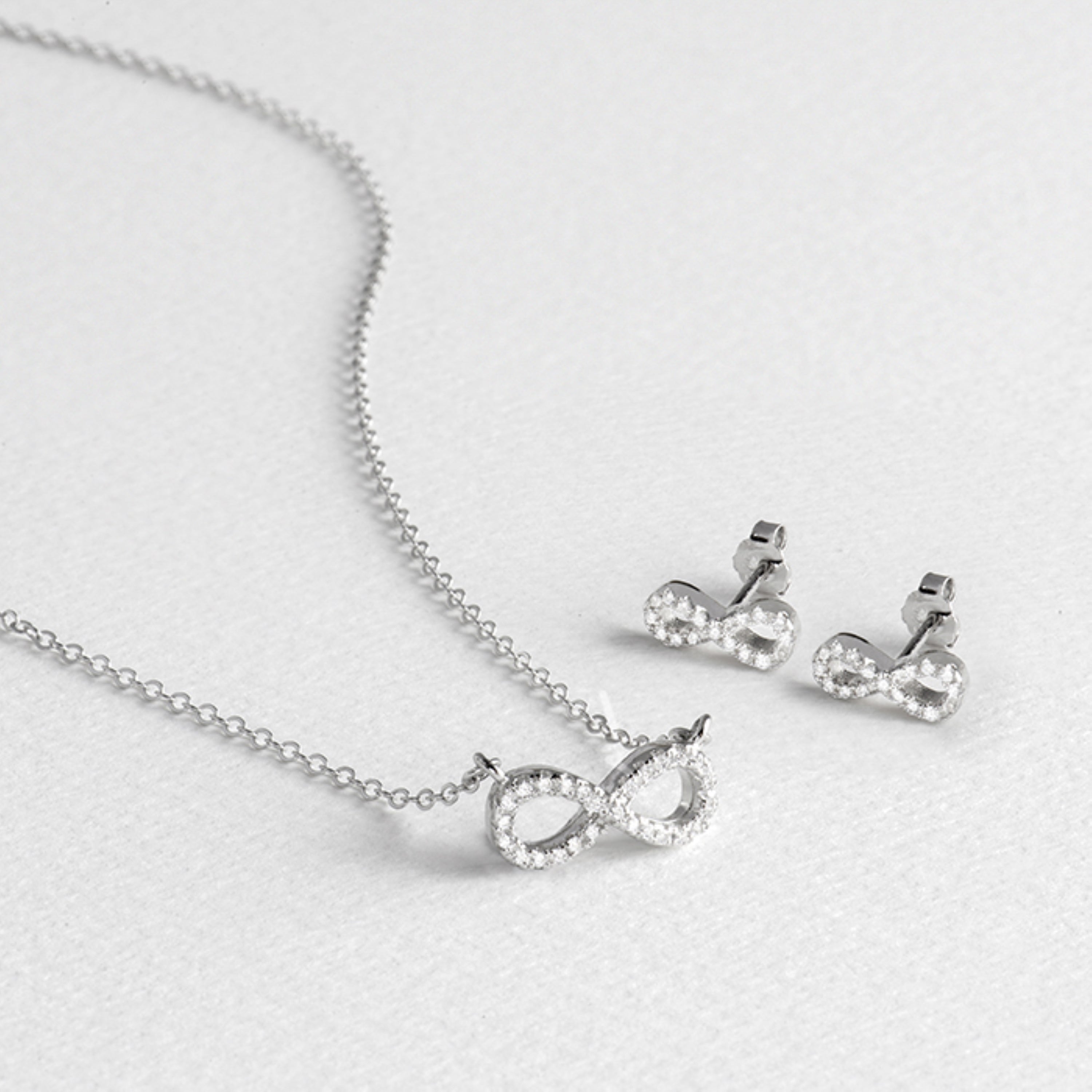 925 Sterling Silver Sets with Brilliant Zirconia in Rhodium Finish - Munthir