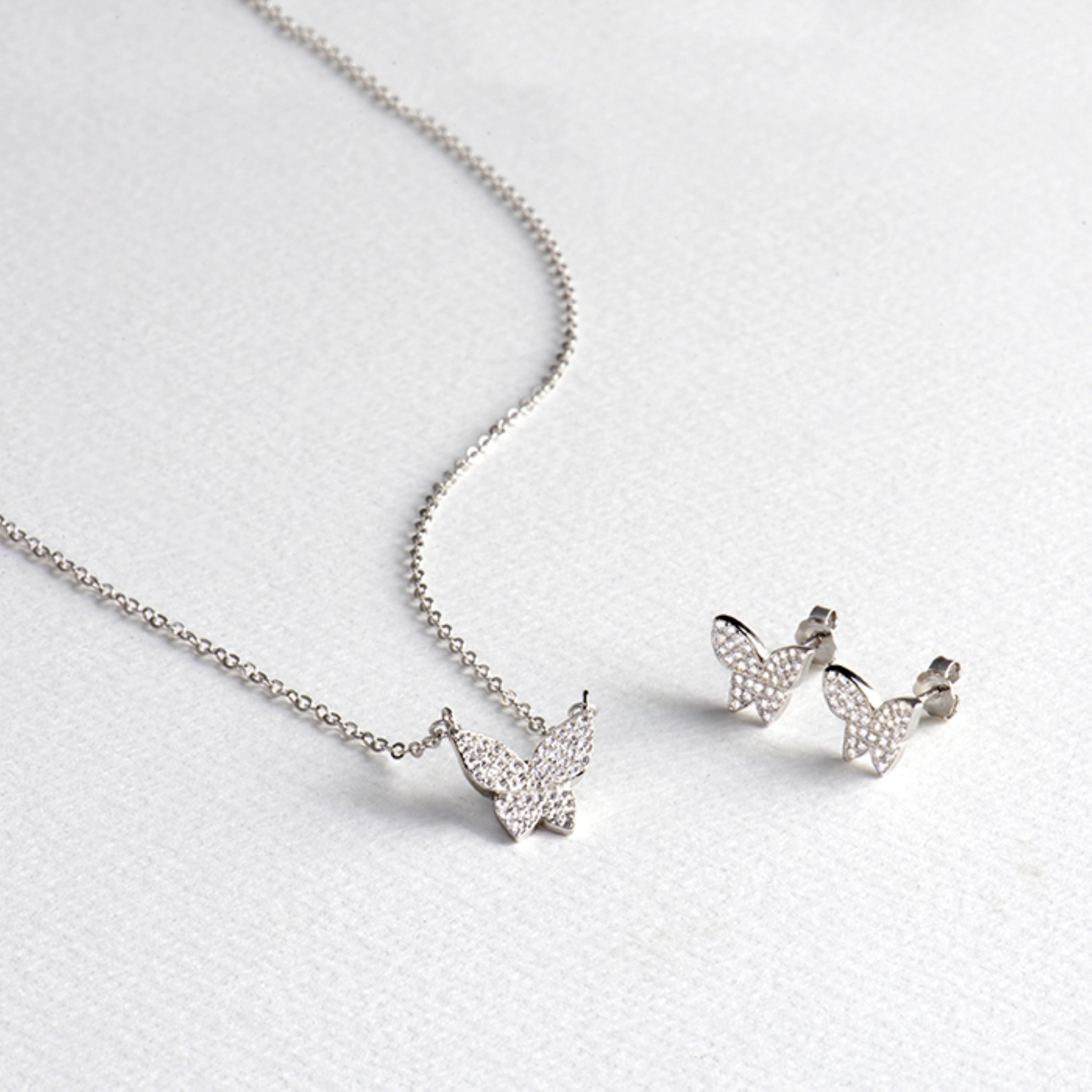925 Sterling Silver Sets with Brilliant Zirconia in Rhodium Finish - Rach