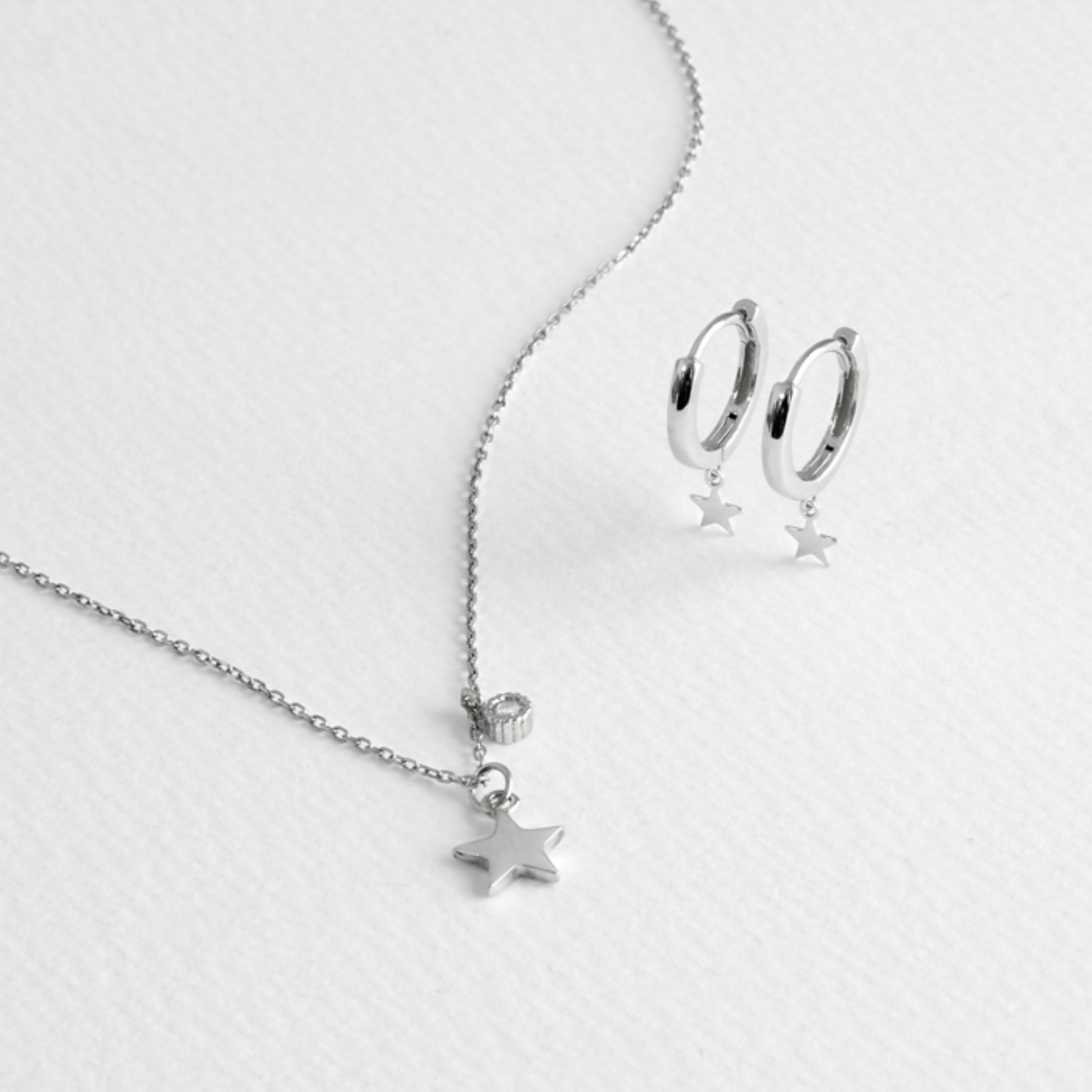 925 Sterling Silver Sets with Rhodium-Finished Brilliant Zirconia - Star