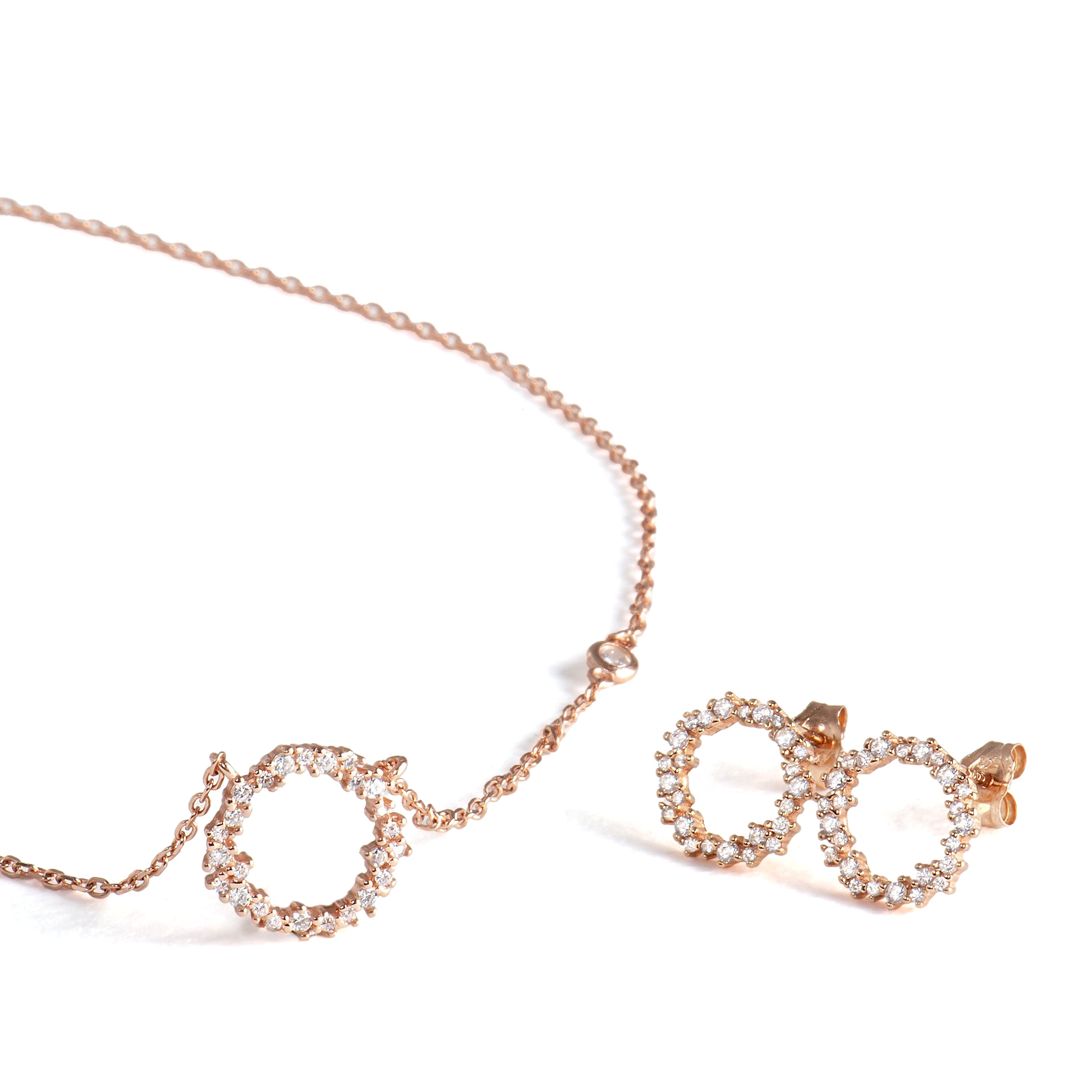 925 Sterling Silver Sets with Brilliant Zirconia in 18K Rose Gold Finish - Thilak