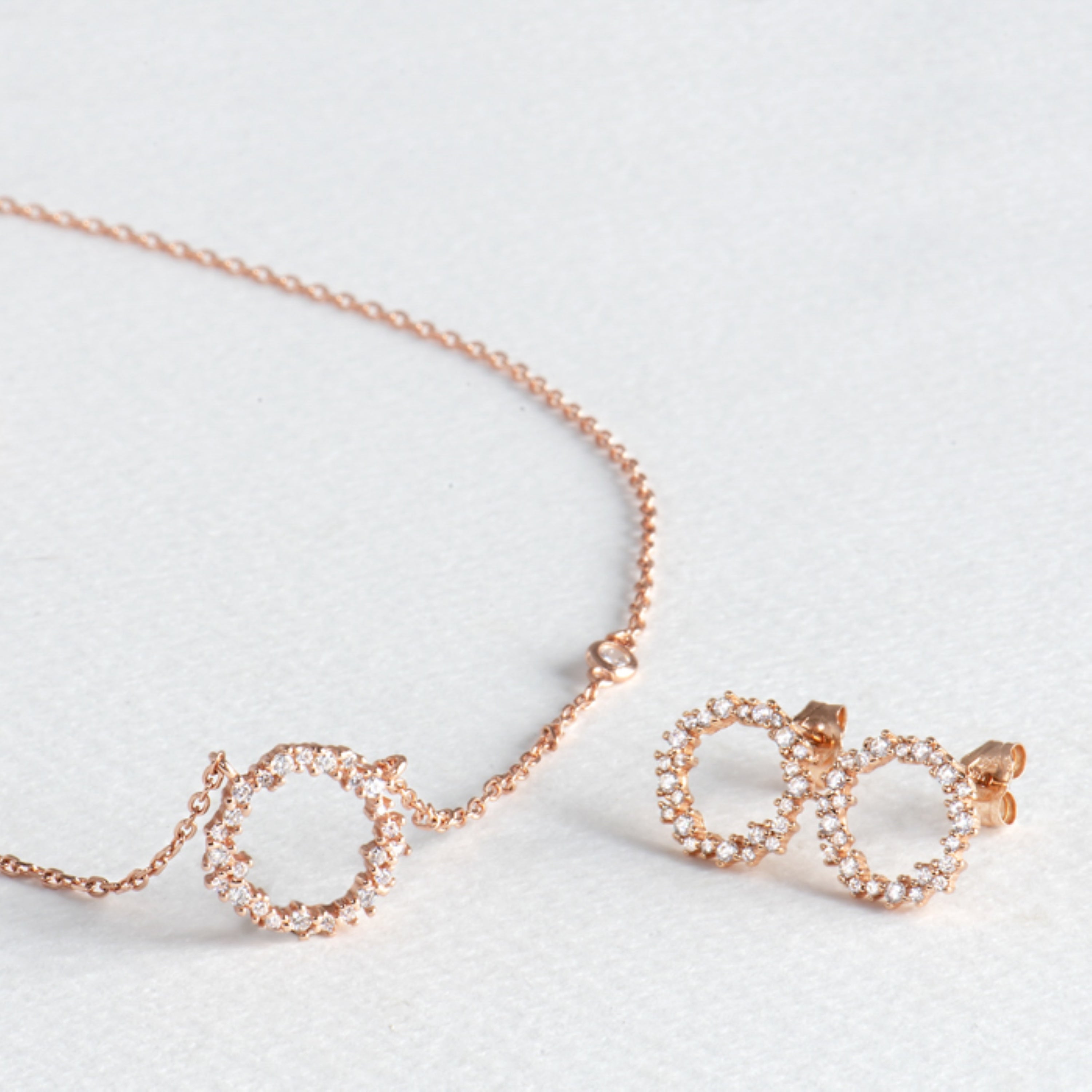 925 Sterling Silver Sets with Brilliant Zirconia in 18K Rose Gold Finish - Thilak