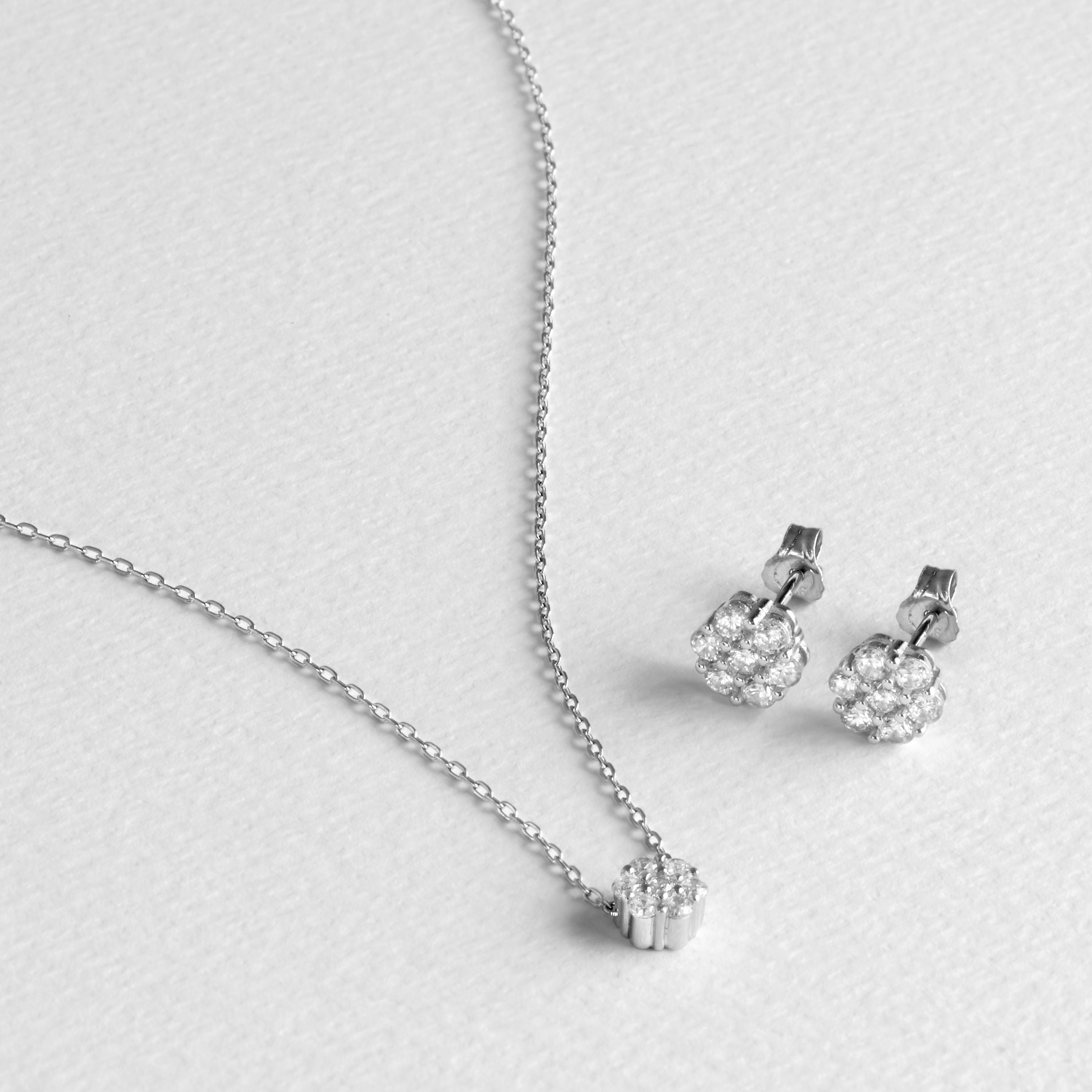 925 Sterling Silver Sets with Brilliant Zirconia in Rhodium Finish - Hudur