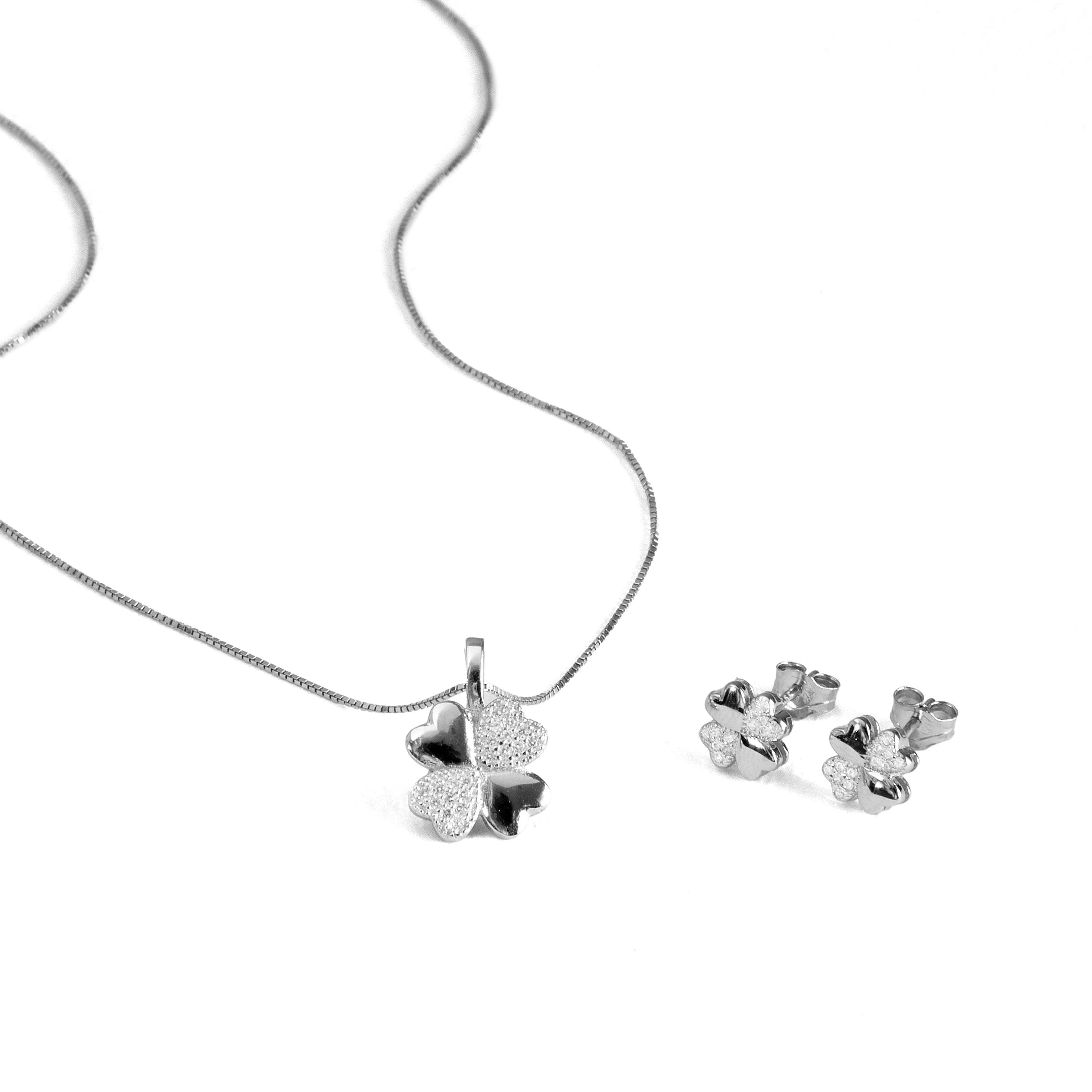 925 Sterling Silver Sets with Rhodium-Finished Brilliant Zirconia - Hatua