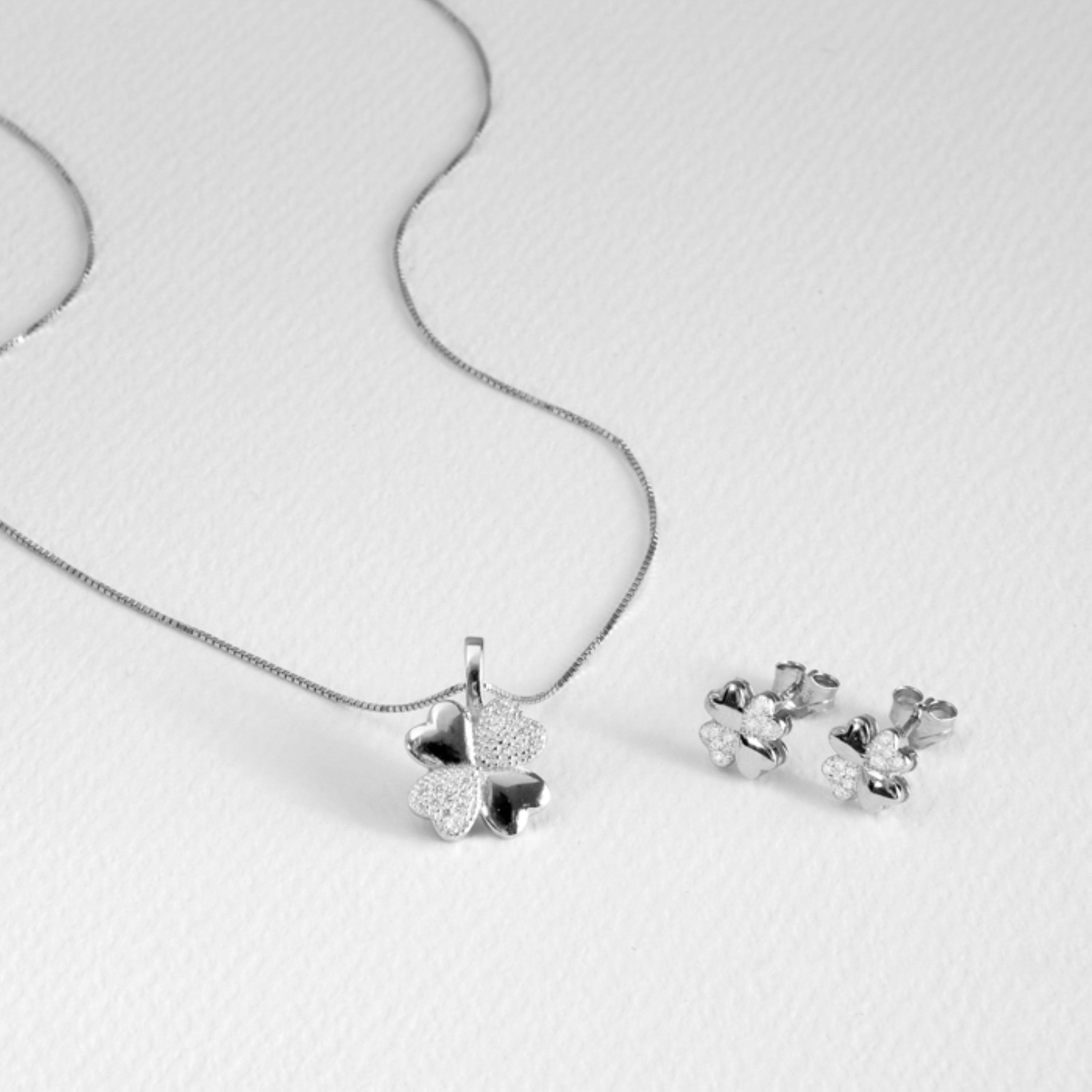 925 Sterling Silver Sets with Rhodium-Finished Brilliant Zirconia - Hatua