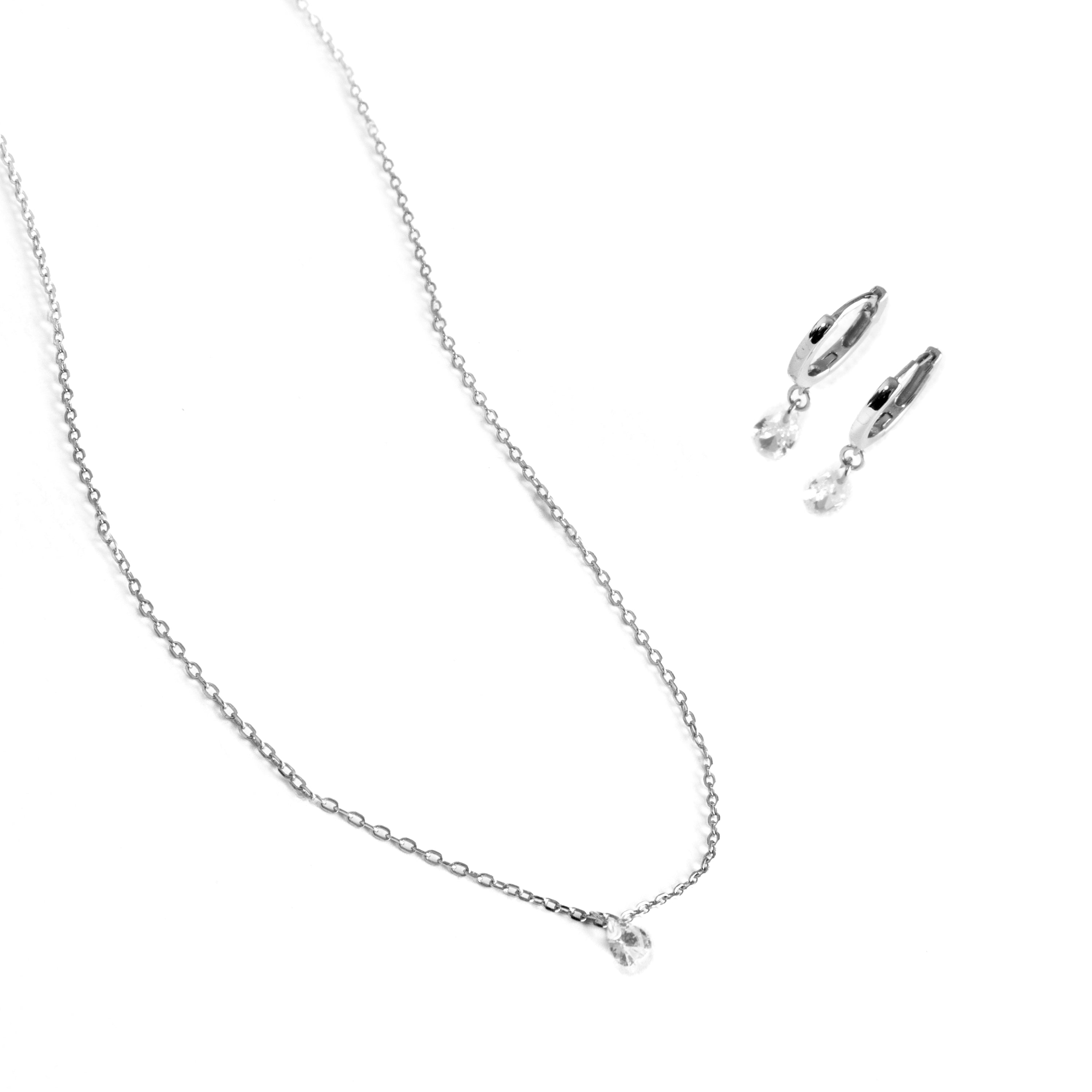 925 Sterling Silver Sets with Brilliant Zirconia, Rhodium Finish - Arinor