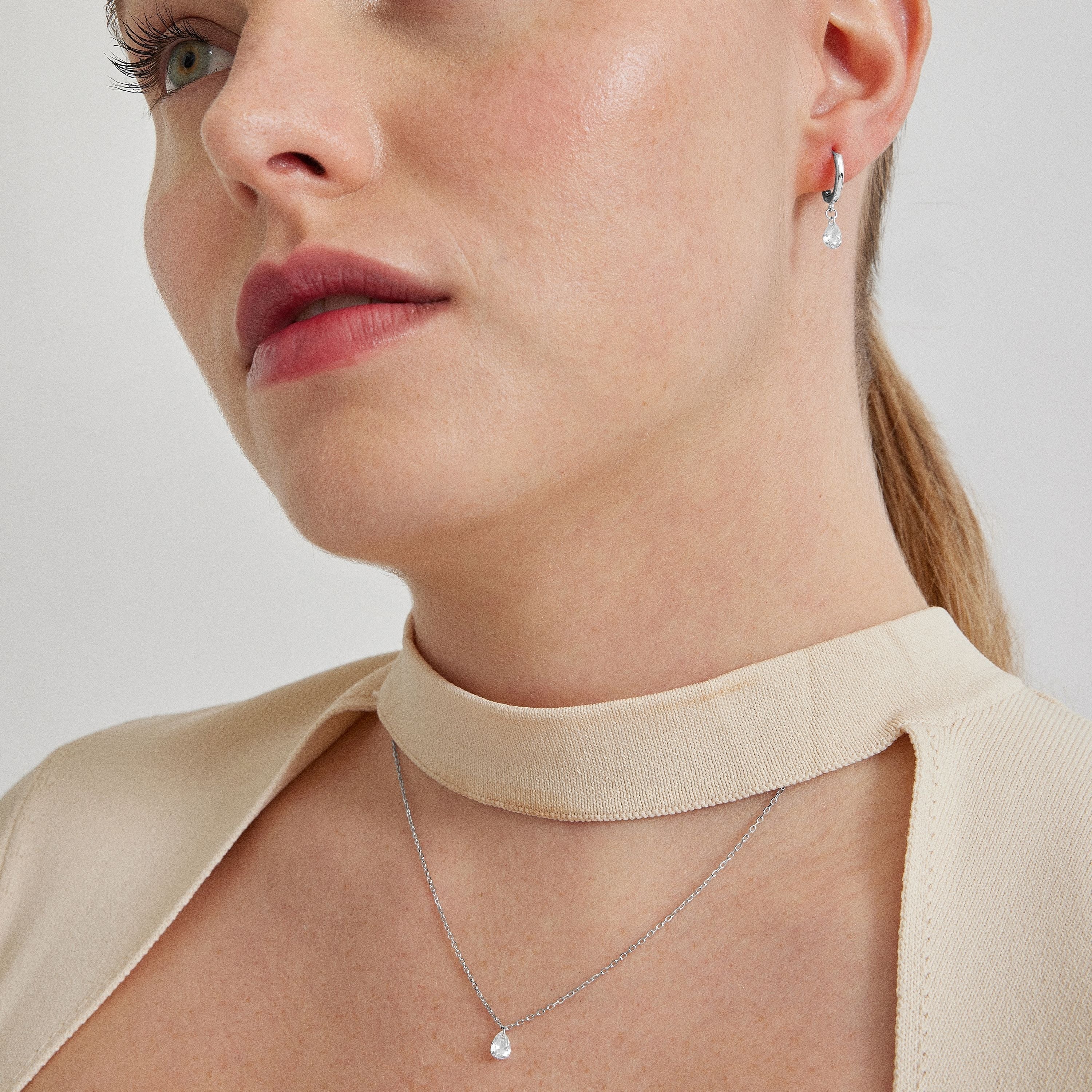 925 Sterling Silver Sets with Brilliant Zirconia, Rhodium Finish - Arinor