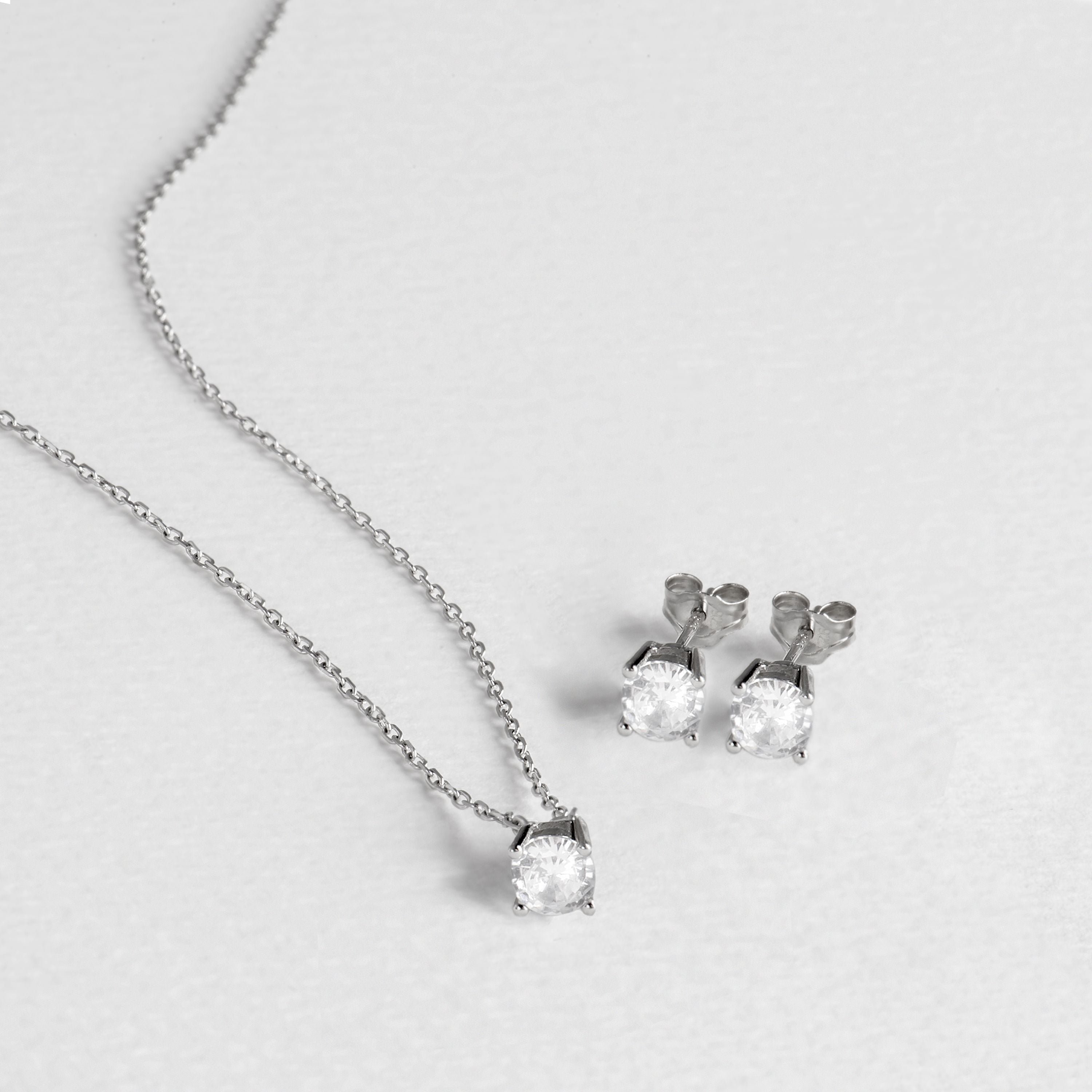 925 Sterling Silver Sets with Brilliant Zirconia in Rhodium Finish - Basic
