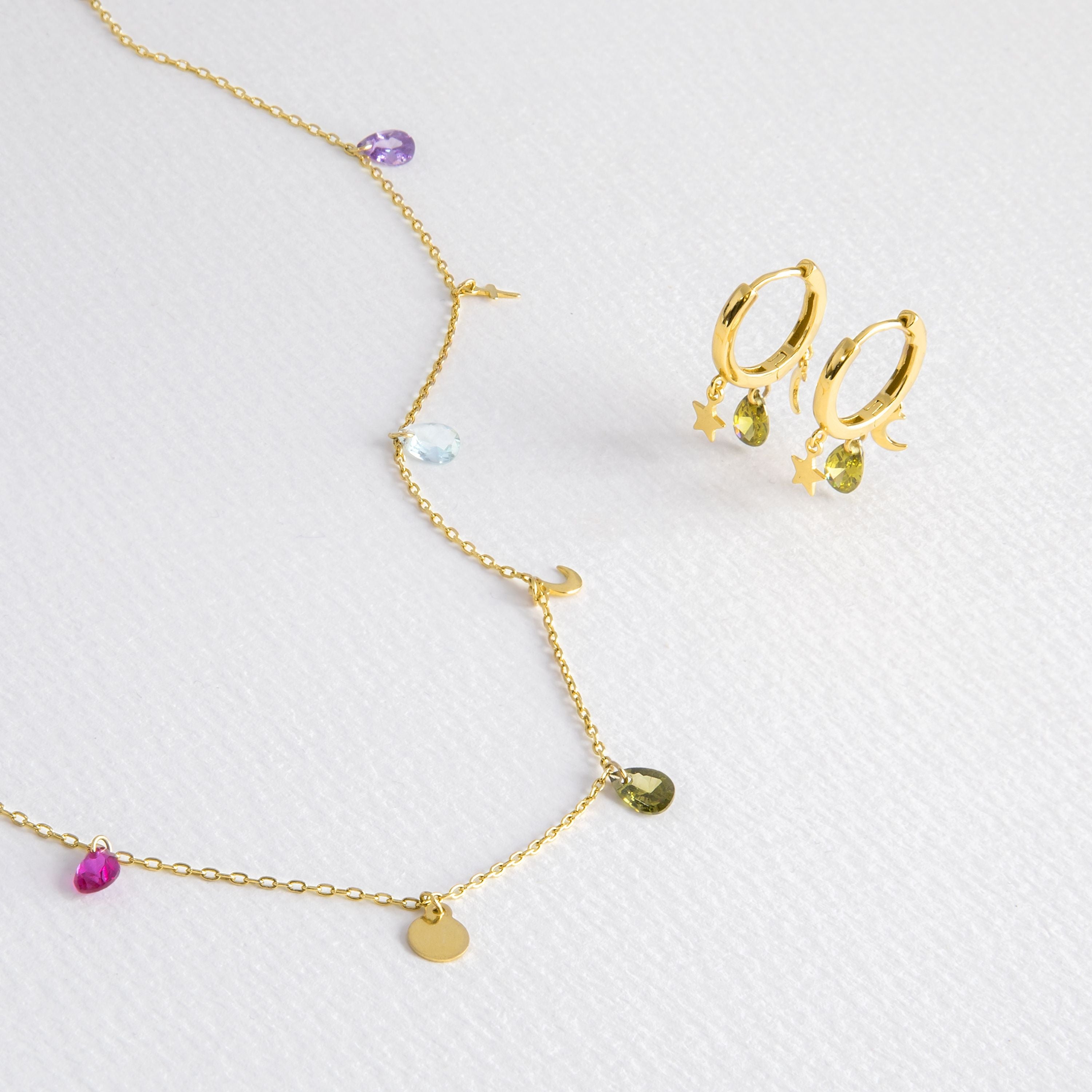 925 Sterling Silver Sets with Multicolor Zirconia Finished in 18K Yellow Gold - Saon