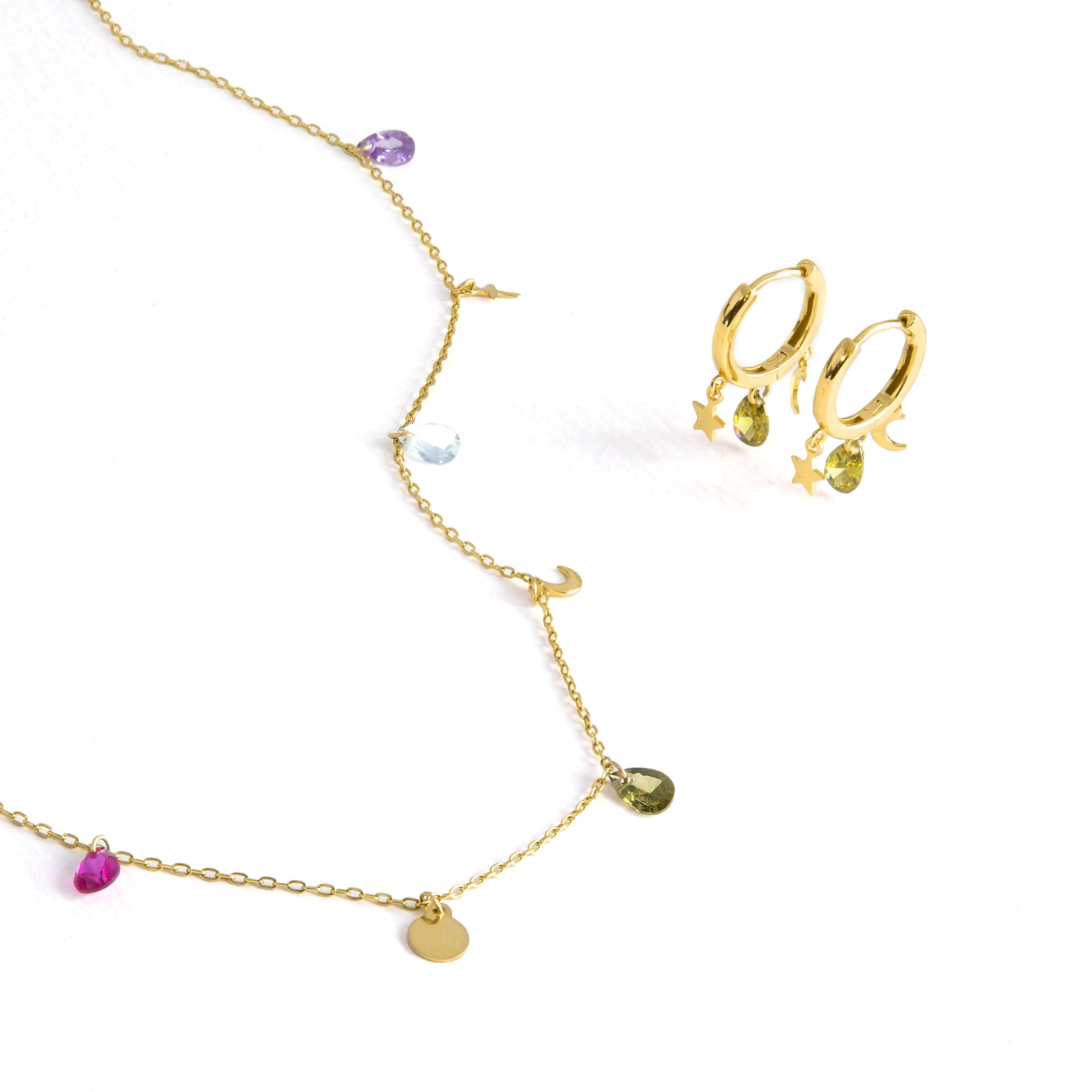 925 Sterling Silver Sets with Multicolor Zirconia Finished in 18K Yellow Gold - Saon