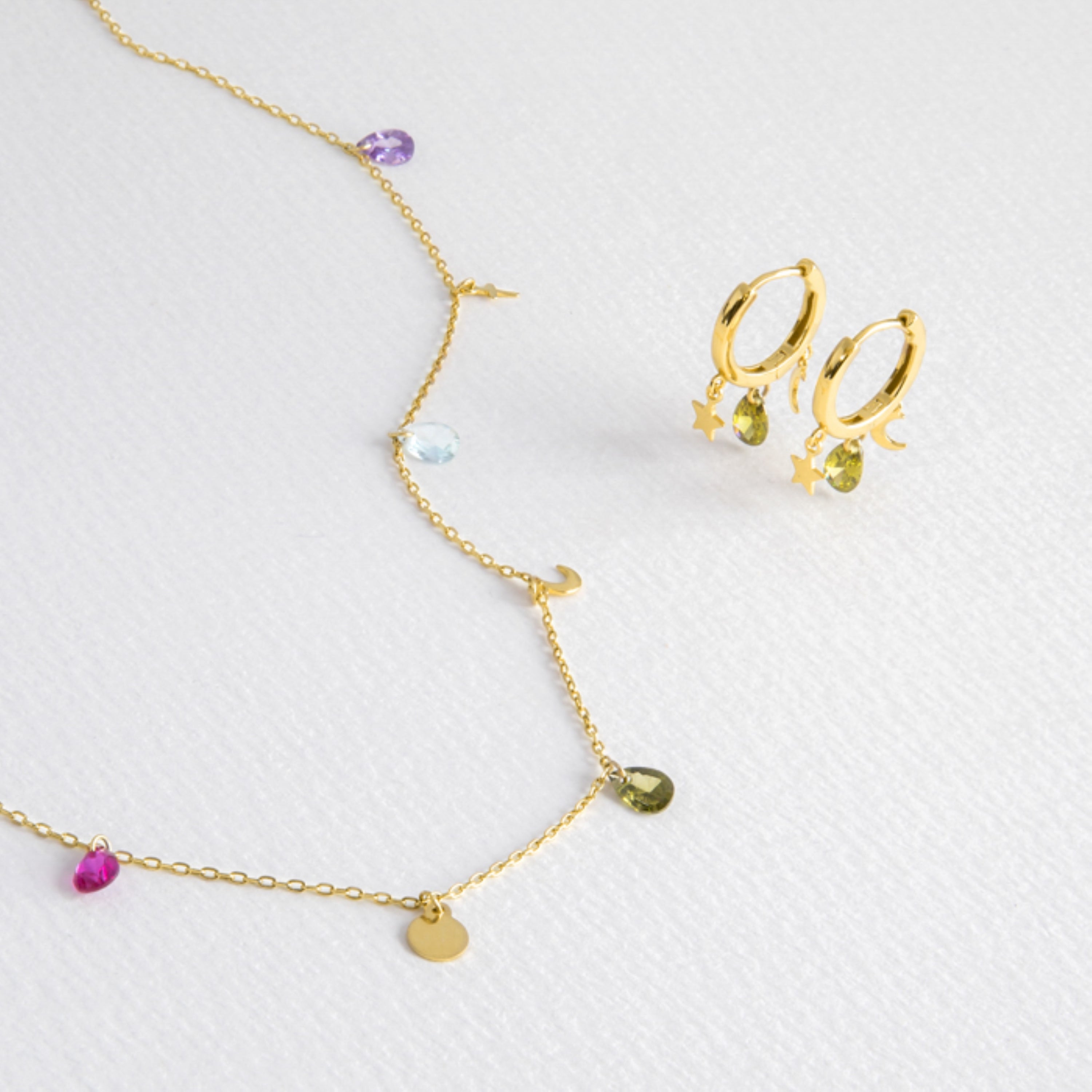 925 Sterling Silver Sets with Multicolor Zirconia Finished in 18K Yellow Gold - Saon