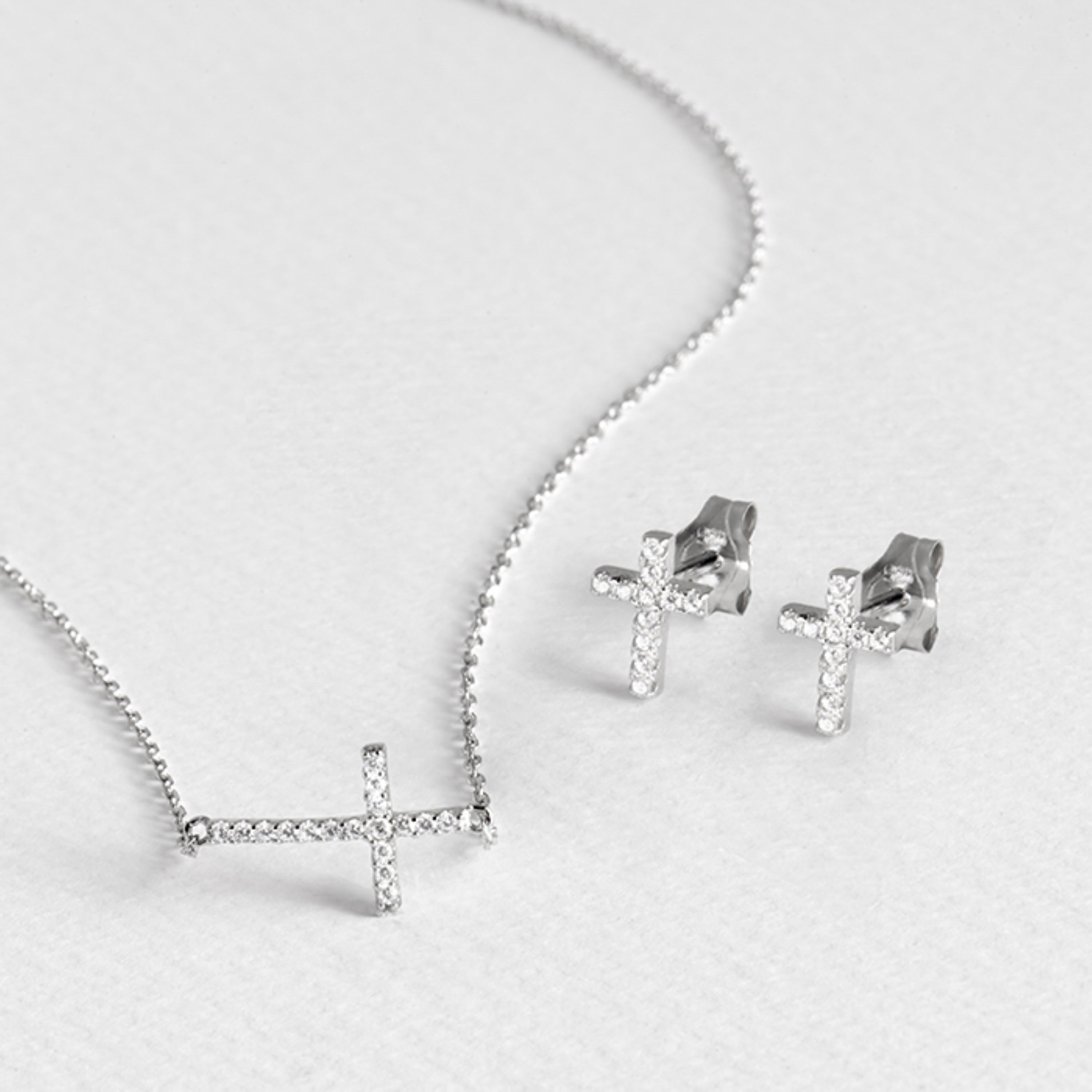 925 Sterling Silver Sets with Rhodium-Finished Brilliant Zirconia - Sharra