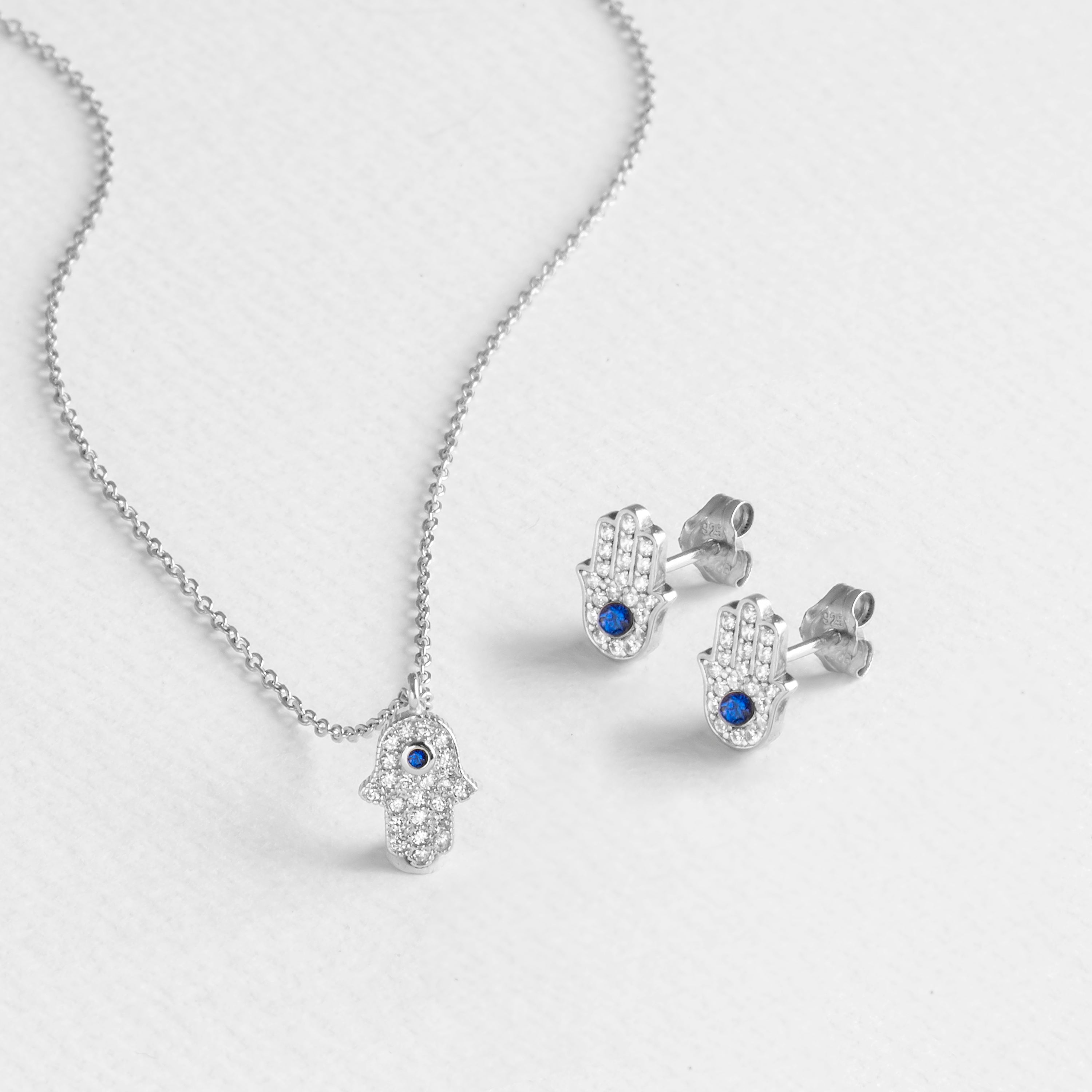 925 Sterling Silver Sets with Brilliant Zirconia, Rhodium Finish - Fatima