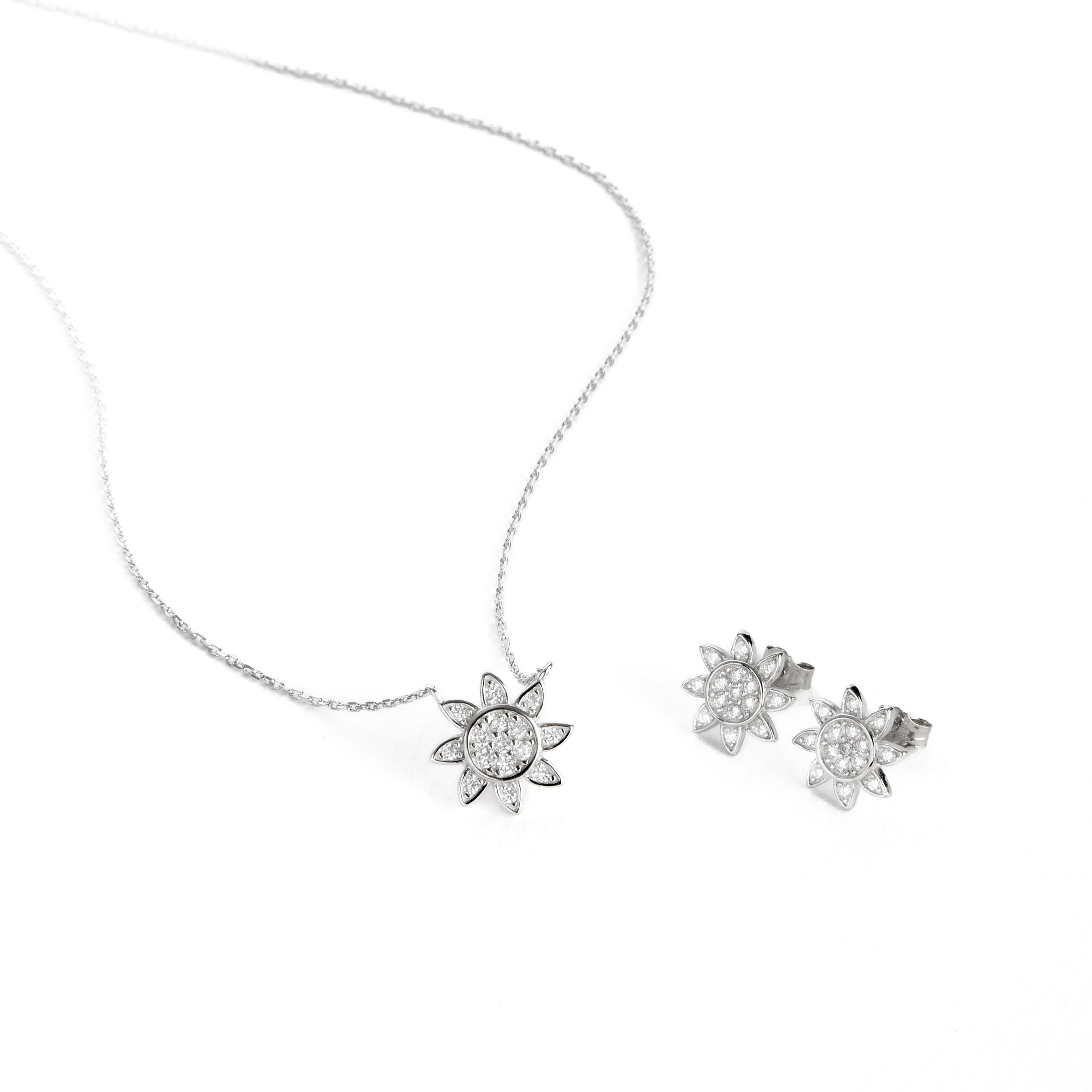 925 Sterling Silver Sets with Brilliant Zirconia, Rhodium Finish - Sun