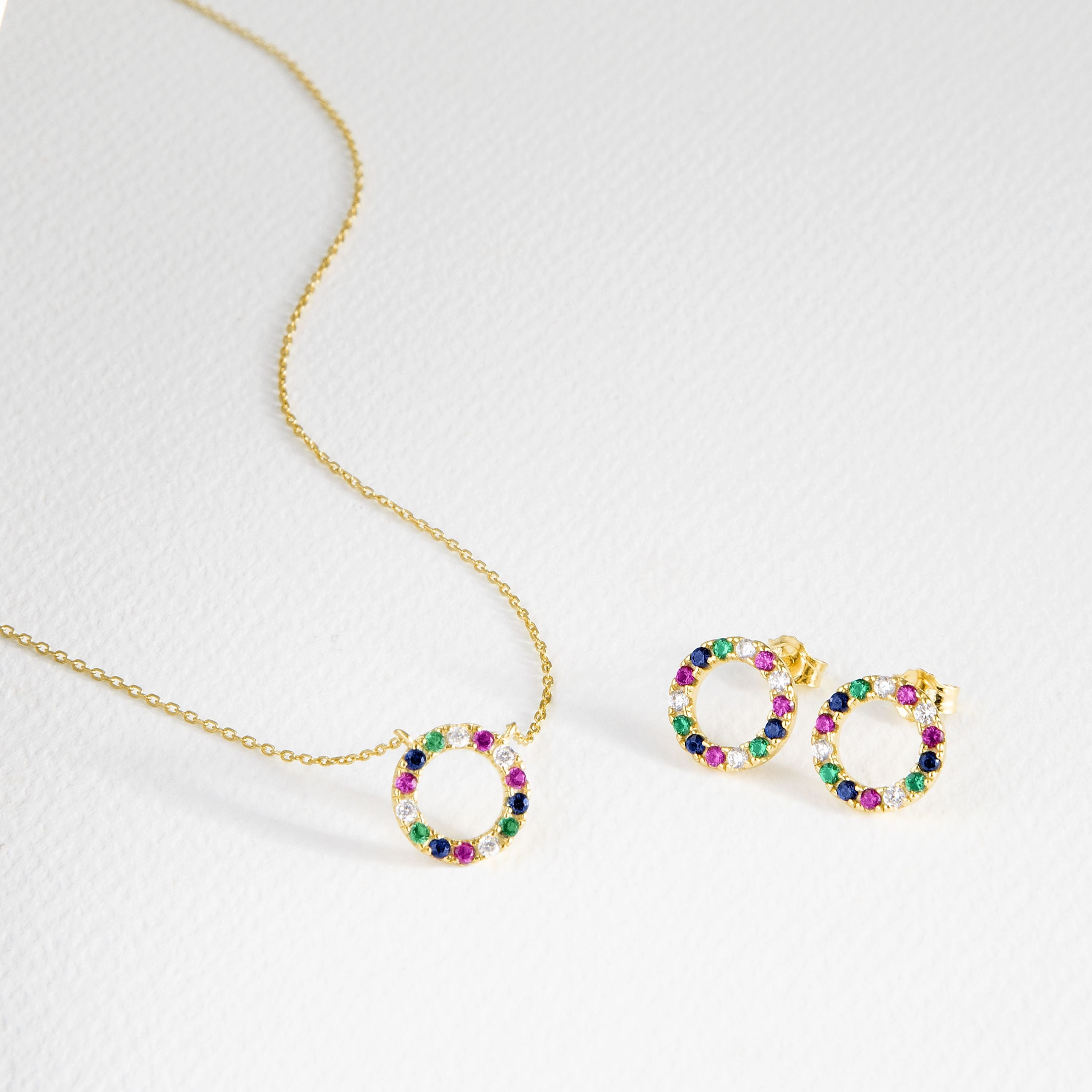 Conjuntos de Plata de Ley 925 con Circonita Multicolor acabado en oro amarillo 18K - Machi