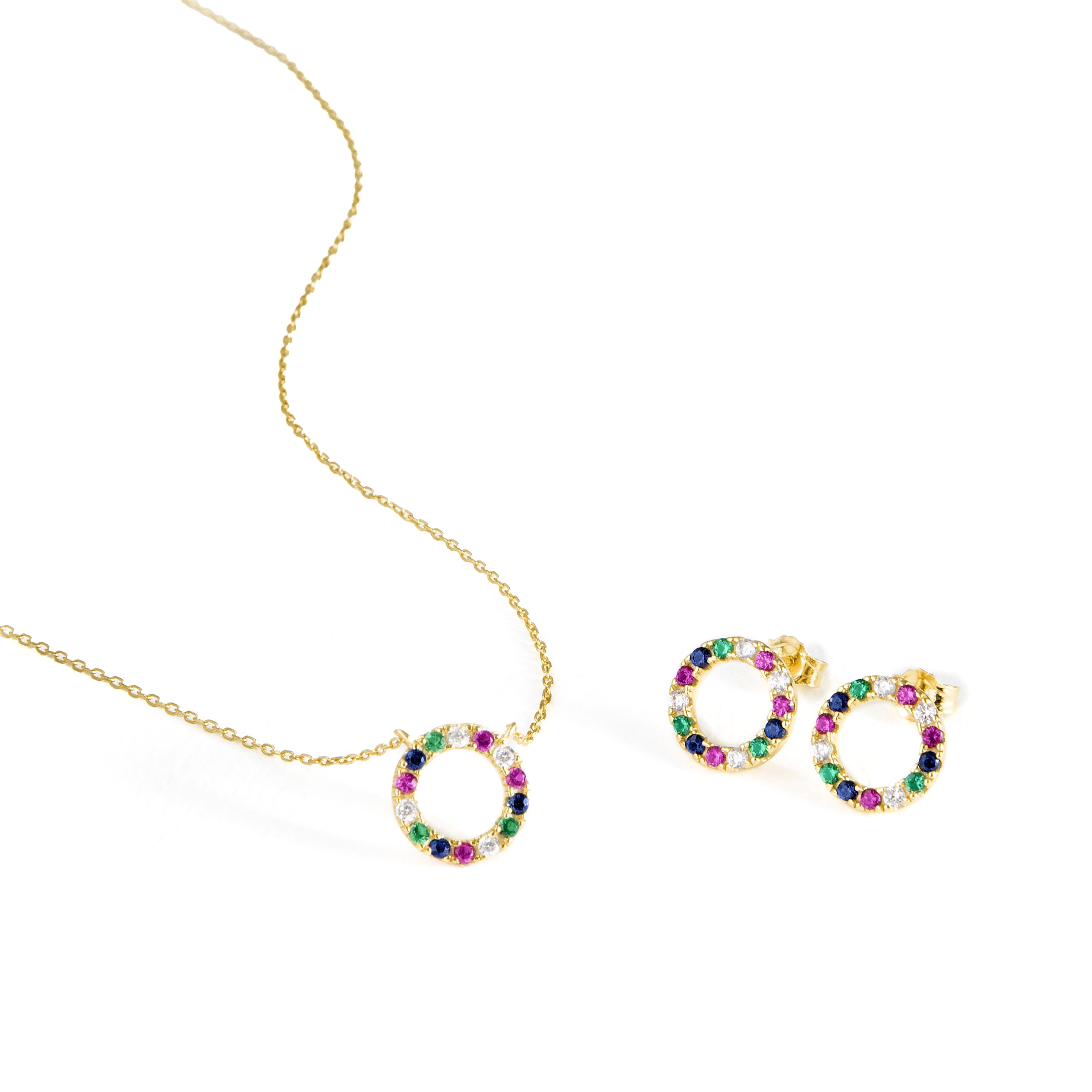 Conjuntos de Prata de Lei 925 com Zircônia Multicolorida com acabamento em ouro amarelo 18K - Machi