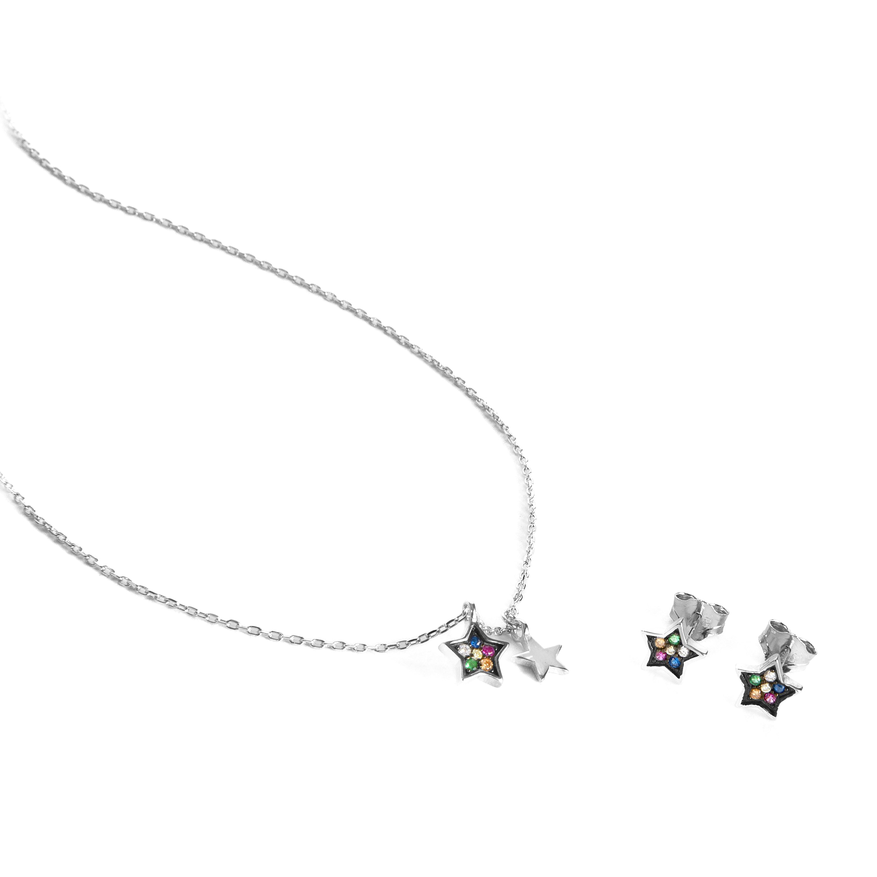 925 Sterling Silver Sets with Multicolor Zirconia in Rhodium Finish - Redo