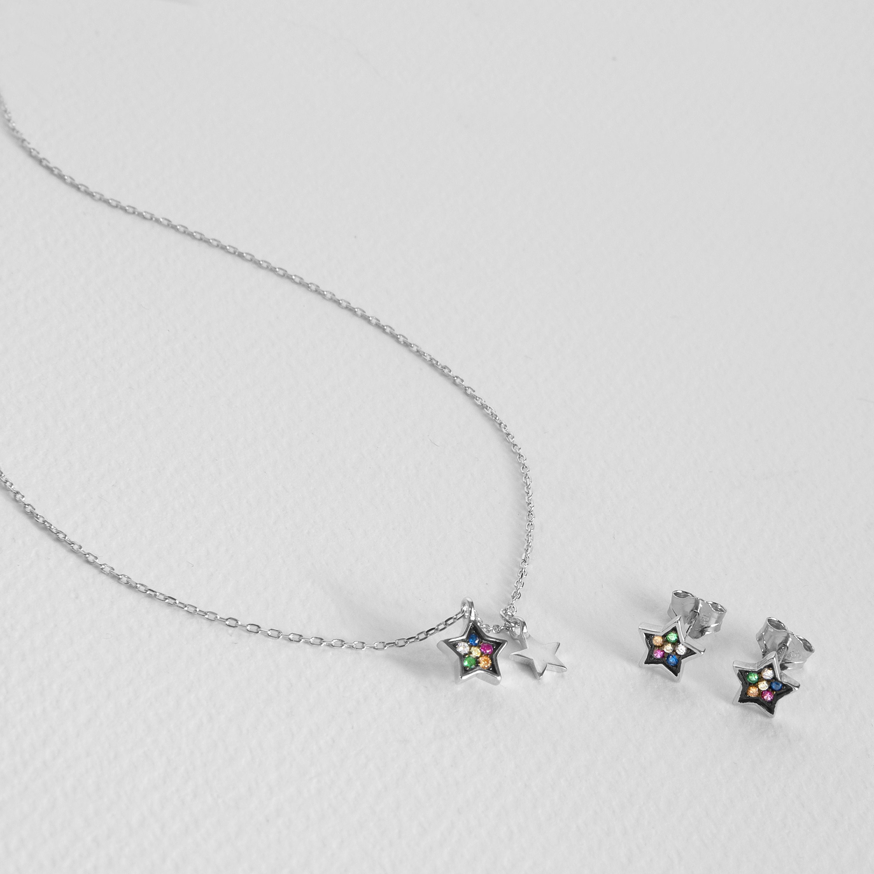 925 Sterling Silver Sets with Multicolor Zirconia in Rhodium Finish - Redo