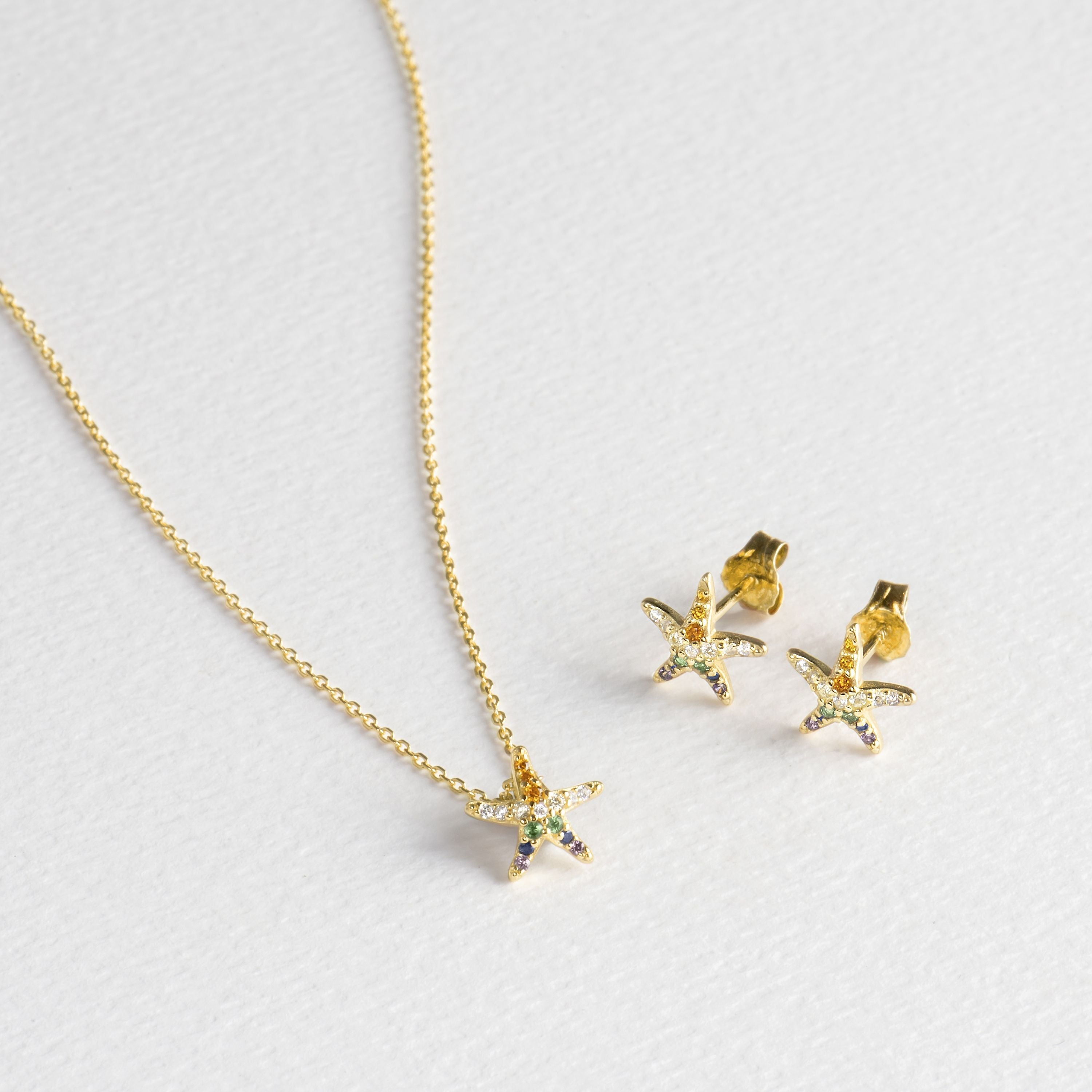 925 Sterling Silver Sets with Multicolor Zirconia Finished in 18K Yellow Gold - Sarij