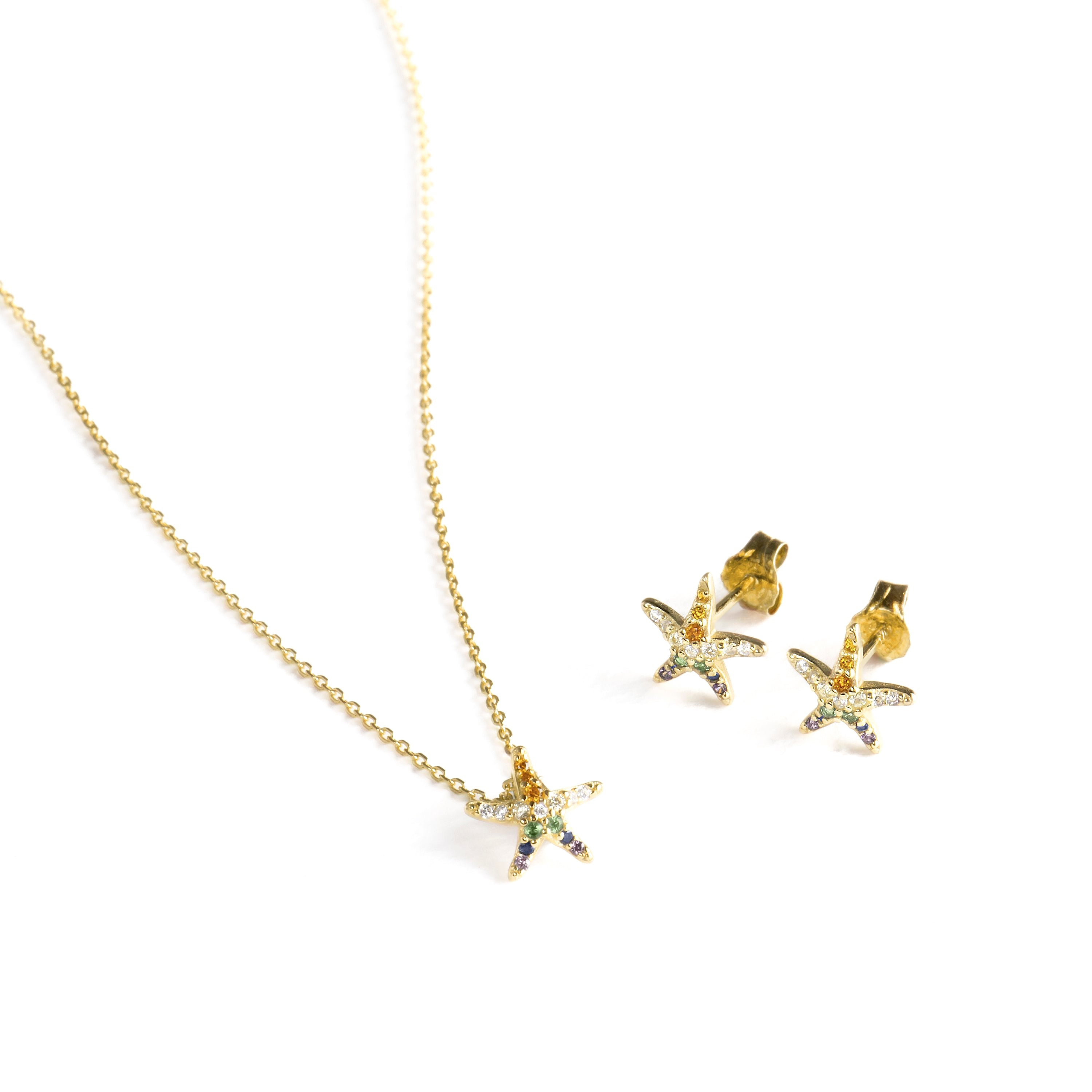 925 Sterling Silver Sets with Multicolor Zirconia Finished in 18K Yellow Gold - Sarij