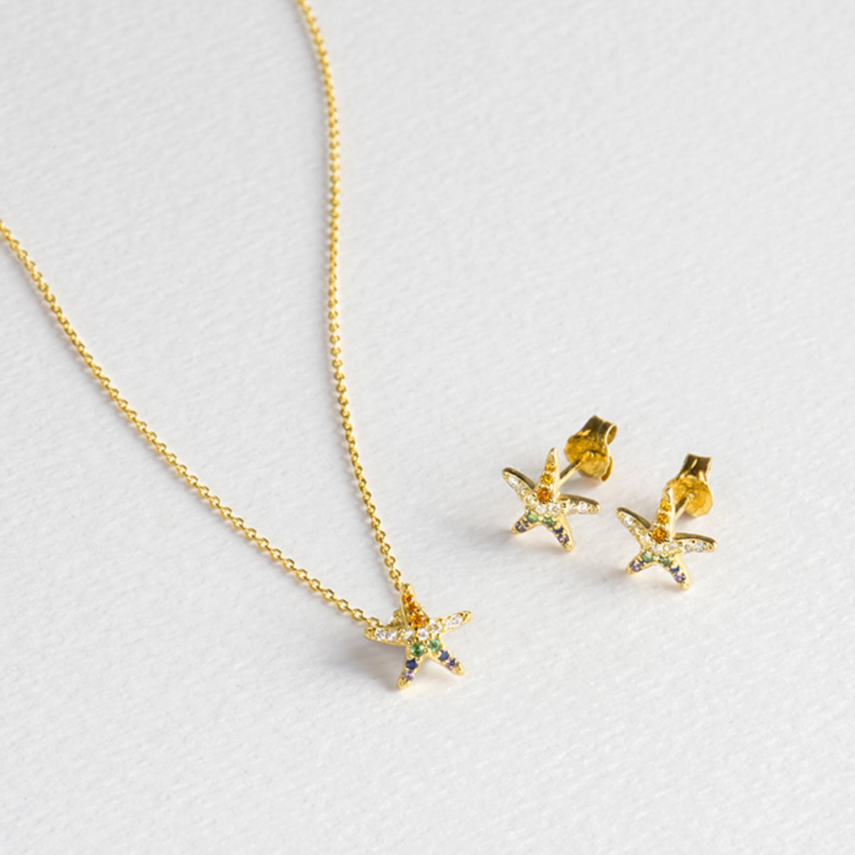 925 Sterling Silver Sets with Multicolor Zirconia Finished in 18K Yellow Gold - Sarij