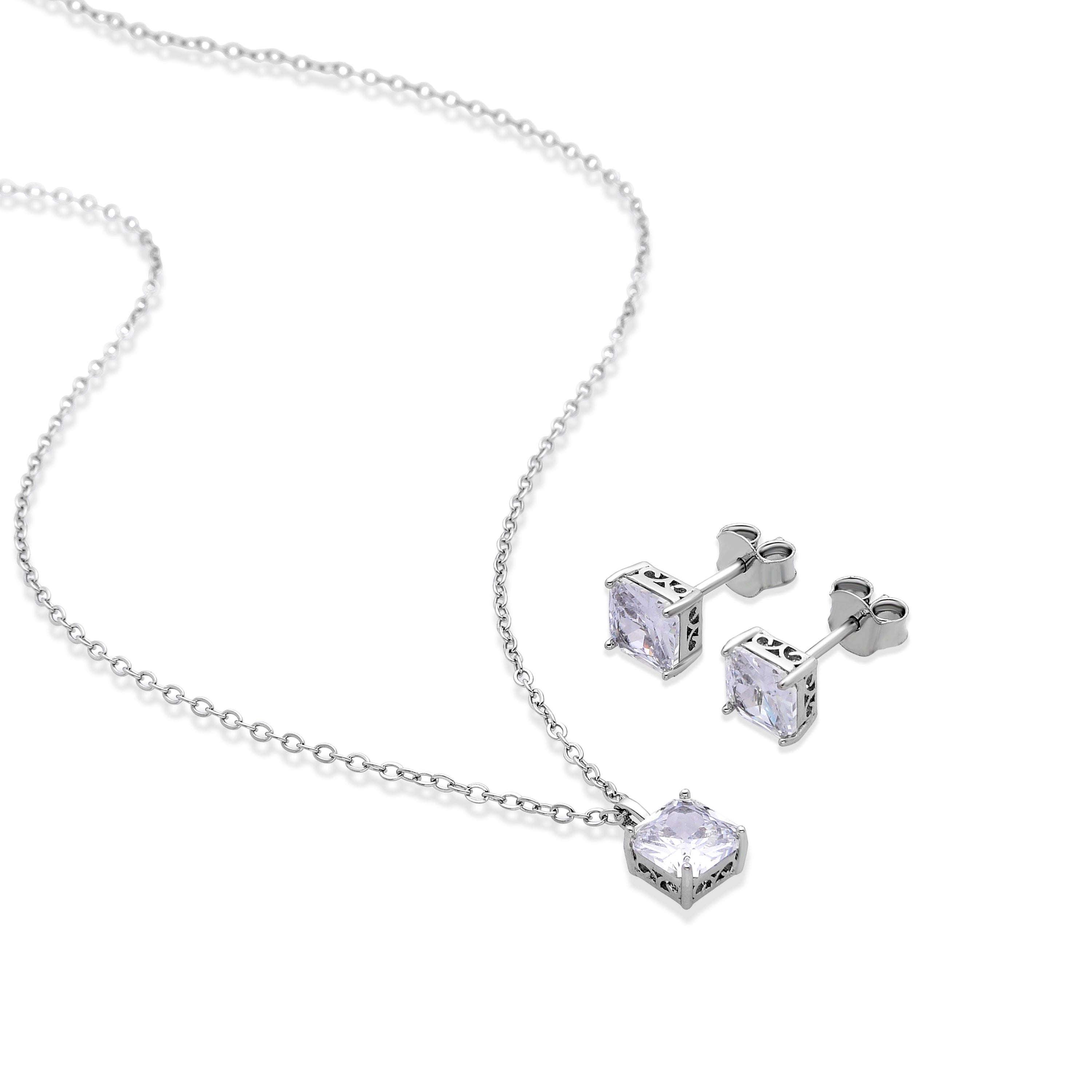 925 Sterling Silver Sets with Brilliant Zirconia, Rhodium Finish - Jacue