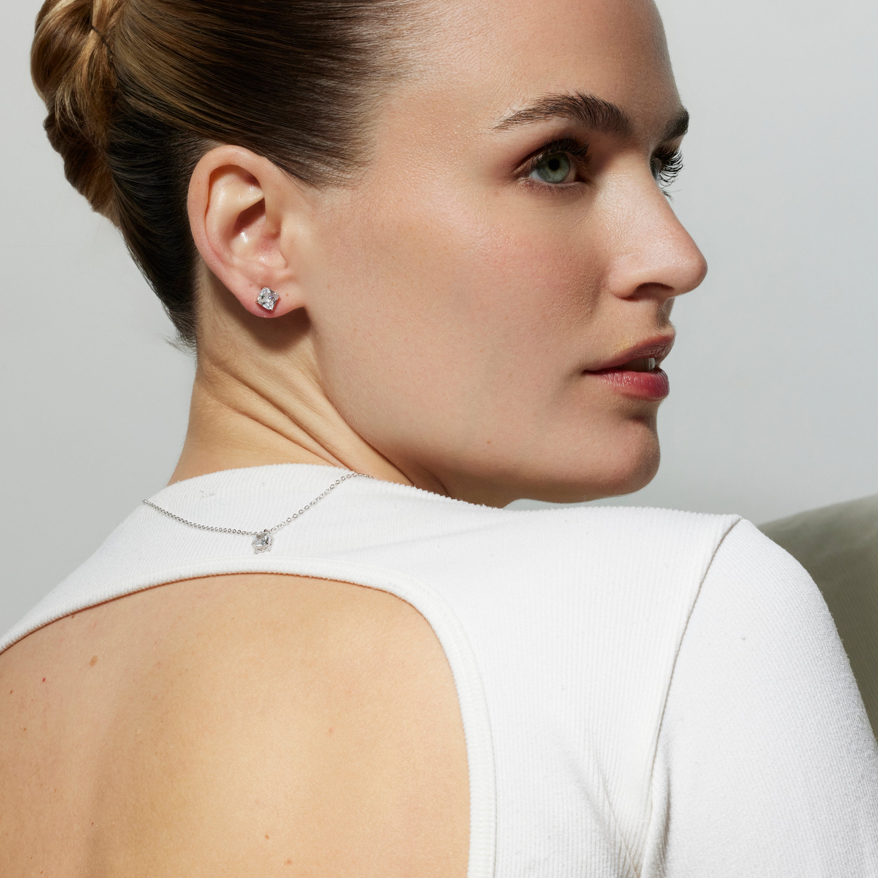 925 Sterling Silver Sets with Brilliant Zirconia, Rhodium Finish - Jacue