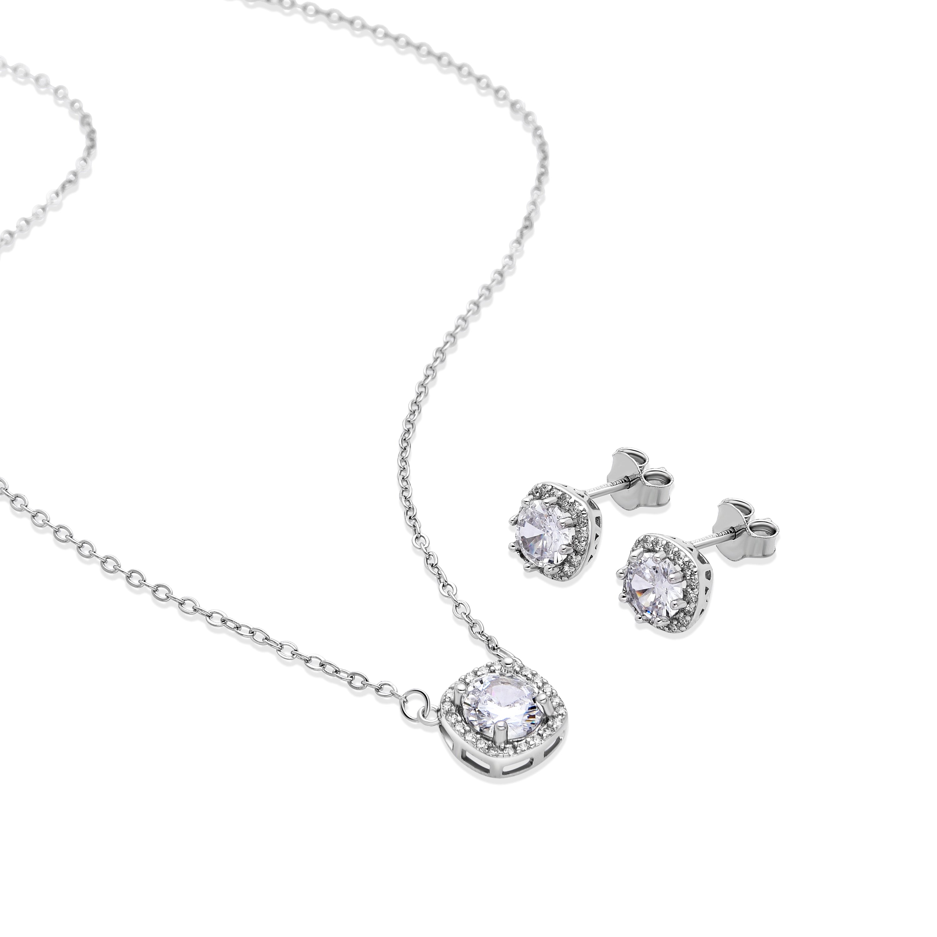 925 Sterling Silver Sets with Brilliant Zirconia, Rhodium Finish - Midfo