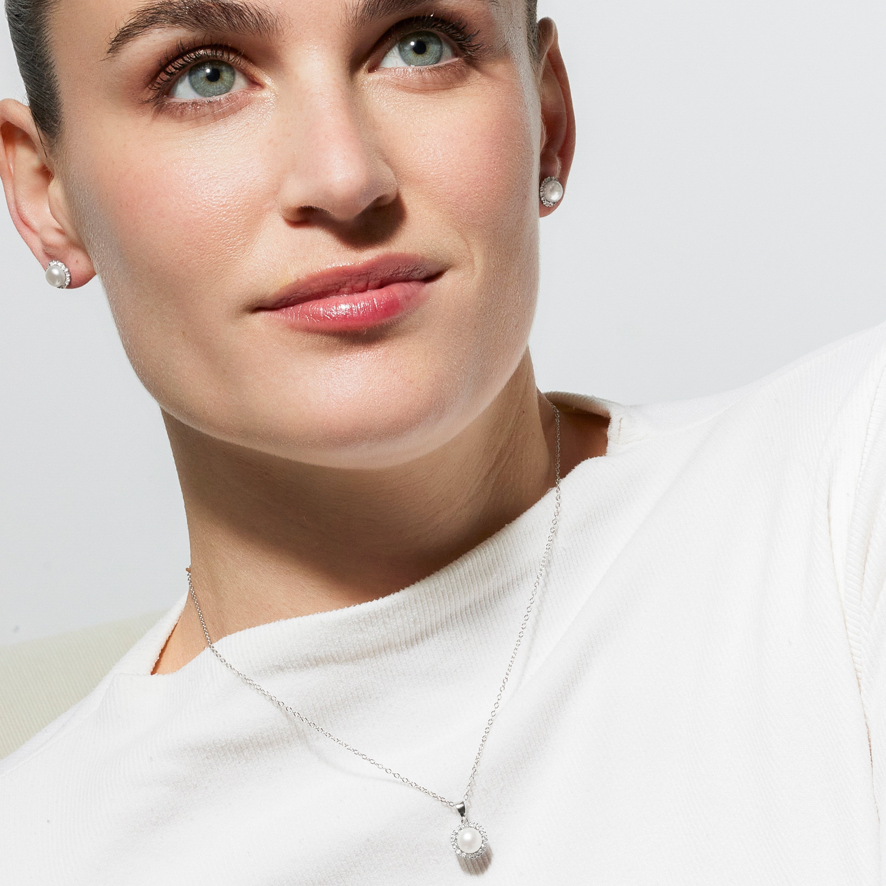 925 Sterling Silver Sets with White Pearl, Rhodium Finish - Duil