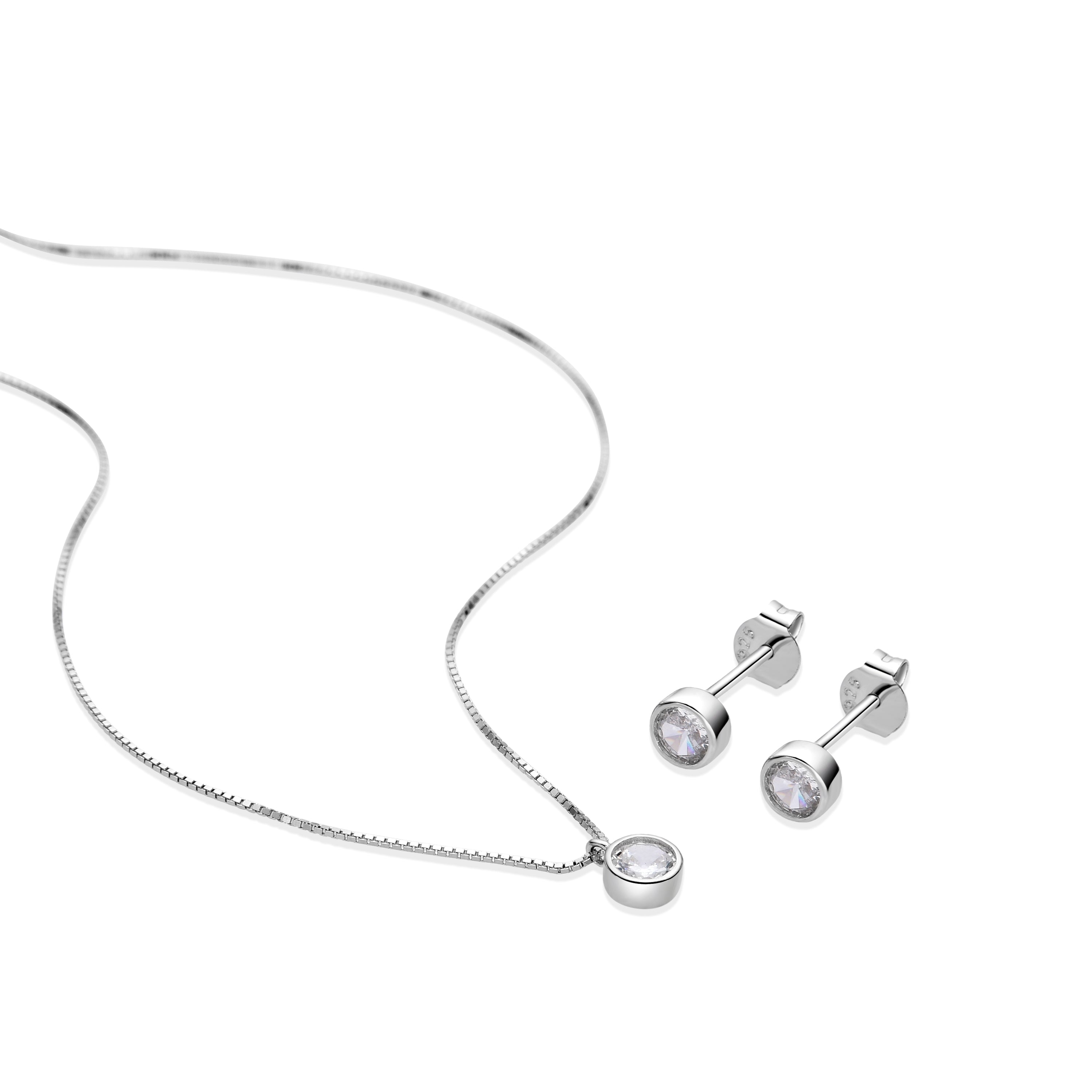 925 Sterling Silver Sets with Brilliant Zirconia, Rhodium Finish - Tamat